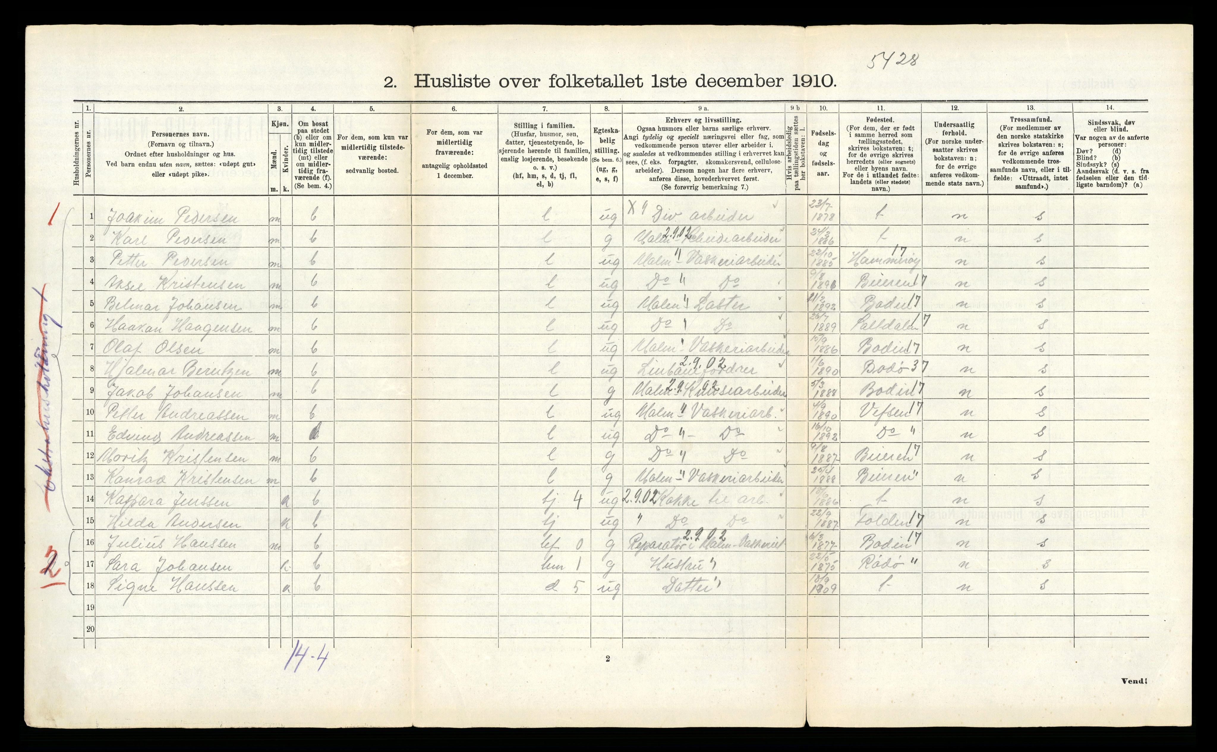 RA, 1910 census for Fauske, 1910, p. 213