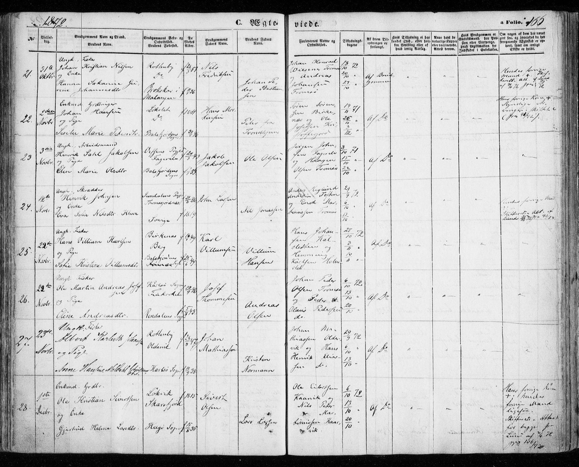 Tromsøysund sokneprestkontor, AV/SATØ-S-1304/G/Ga/L0002kirke: Parish register (official) no. 2, 1867-1875, p. 166