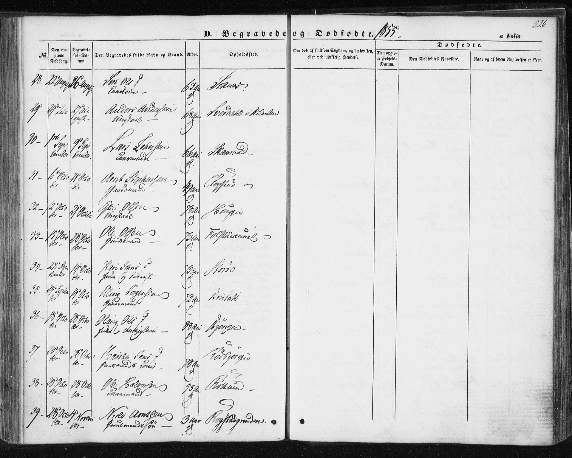 Ministerialprotokoller, klokkerbøker og fødselsregistre - Sør-Trøndelag, AV/SAT-A-1456/687/L1000: Parish register (official) no. 687A06, 1848-1869, p. 226