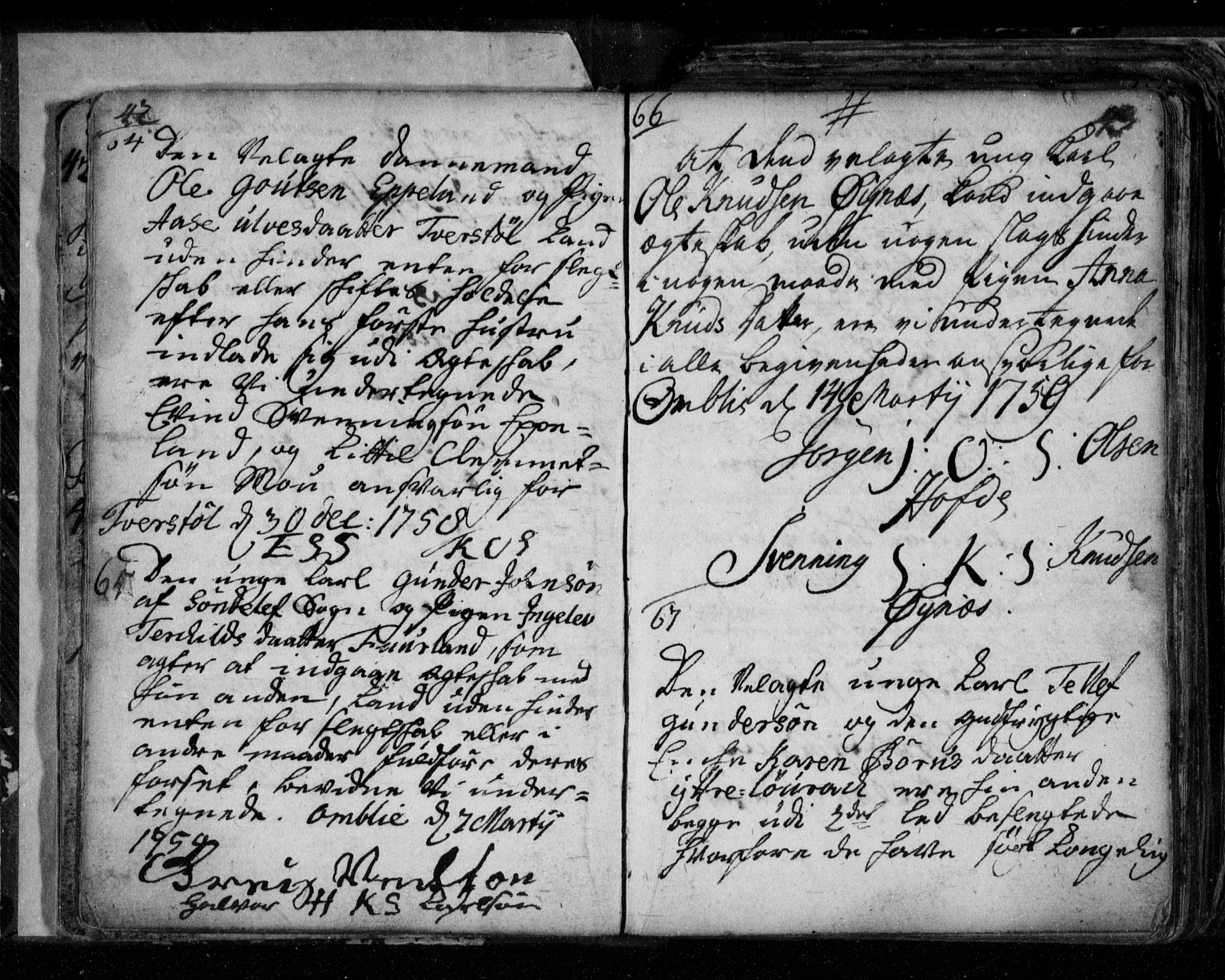 Åmli sokneprestkontor, AV/SAK-1111-0050/F/Fe/L0001: Best man's statements no. A VI 40, 1754-1799, p. 42-43