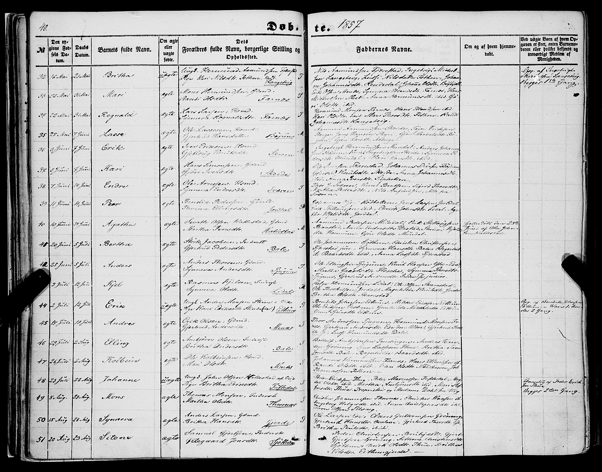 Balestrand sokneprestembete, AV/SAB-A-79601/H/Haa/Haaa/L0002: Parish register (official) no. A 2, 1847-1866, p. 40