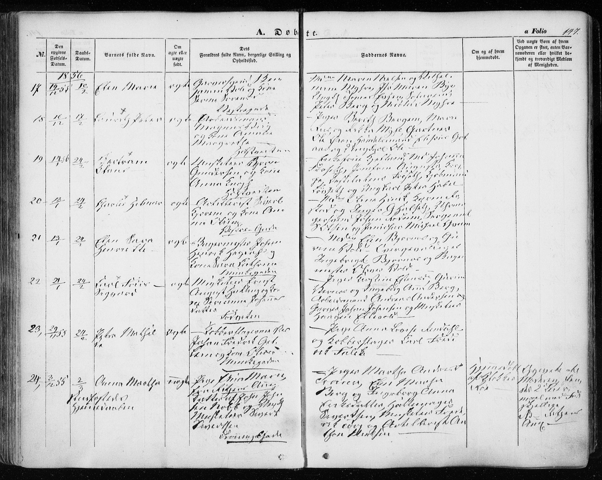 Ministerialprotokoller, klokkerbøker og fødselsregistre - Sør-Trøndelag, SAT/A-1456/601/L0051: Parish register (official) no. 601A19, 1848-1857, p. 147