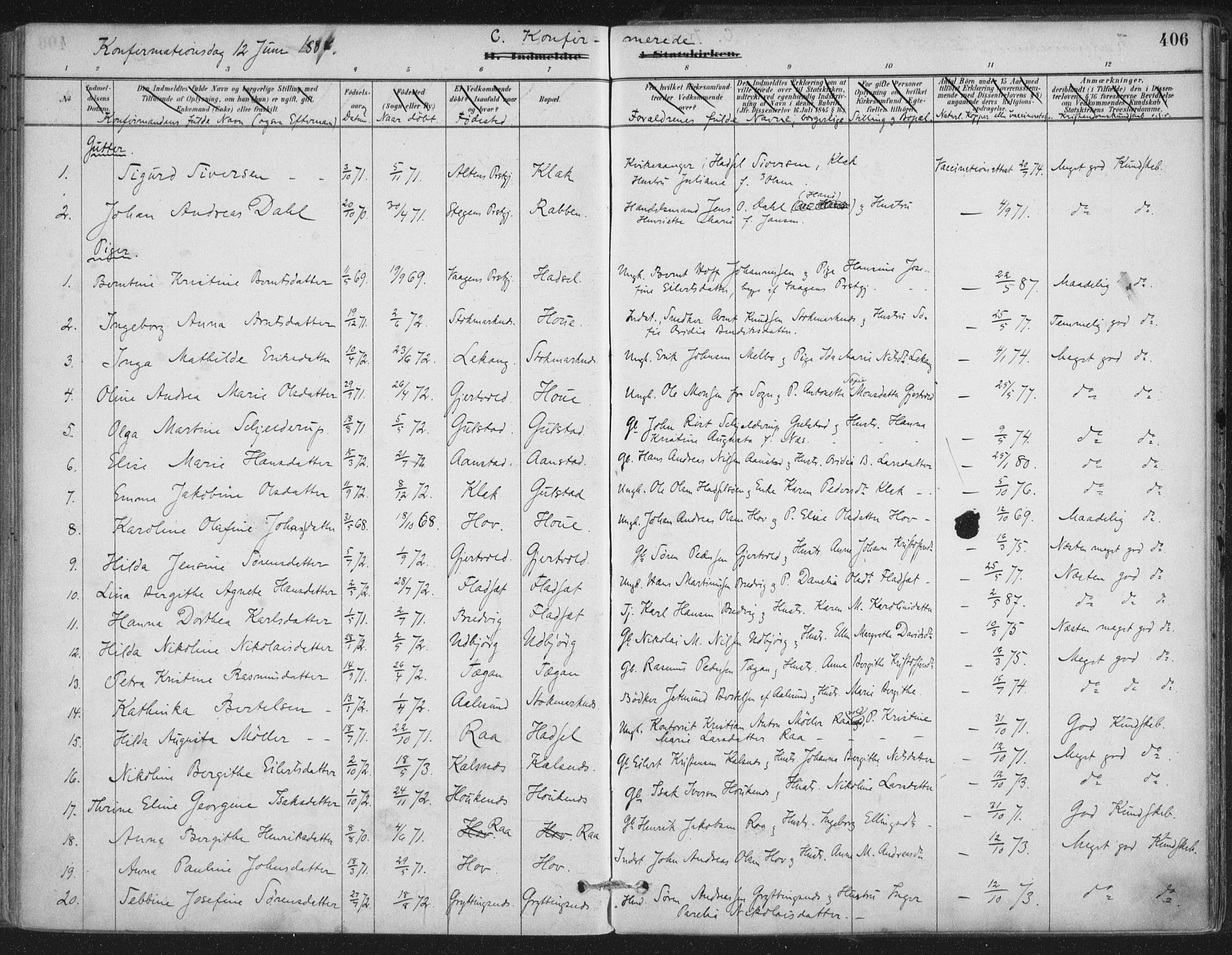 Ministerialprotokoller, klokkerbøker og fødselsregistre - Nordland, SAT/A-1459/888/L1244: Parish register (official) no. 888A10, 1880-1890, p. 406