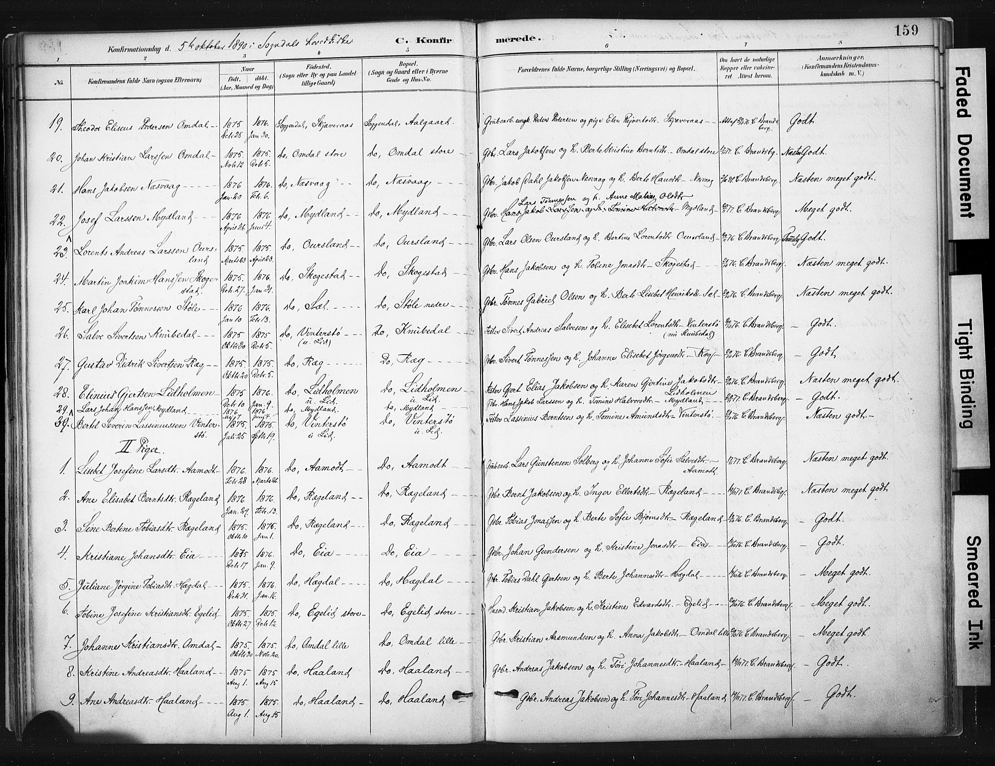 Sokndal sokneprestkontor, AV/SAST-A-101808: Parish register (official) no. A 11.1, 1887-1905, p. 159