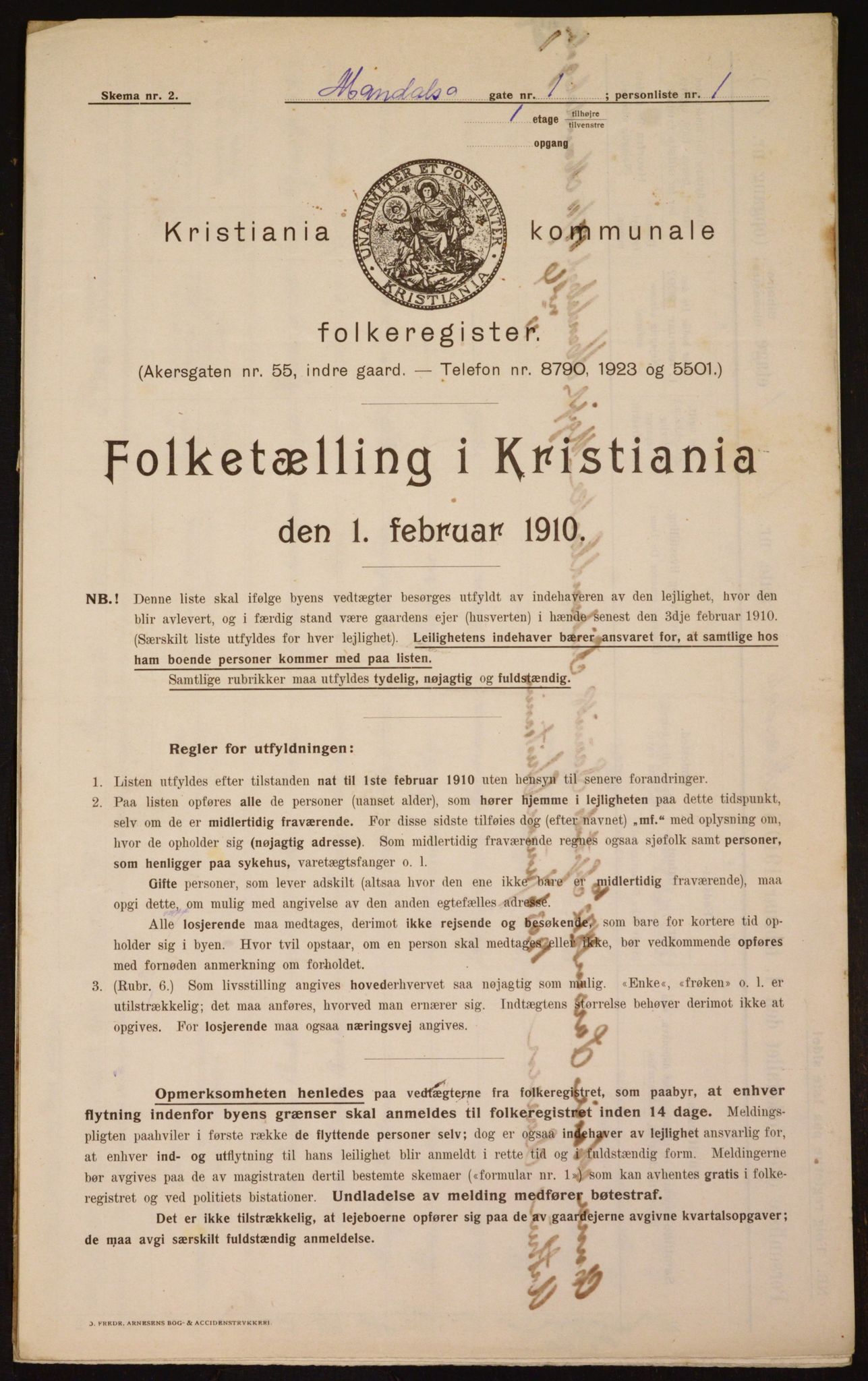 OBA, Municipal Census 1910 for Kristiania, 1910, p. 58081