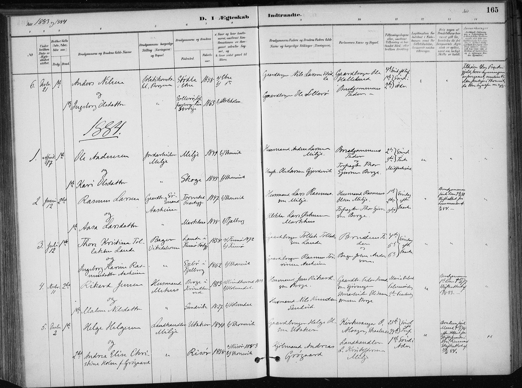 Skånevik sokneprestembete, AV/SAB-A-77801/H/Haa: Parish register (official) no. B 1, 1879-1914, p. 165