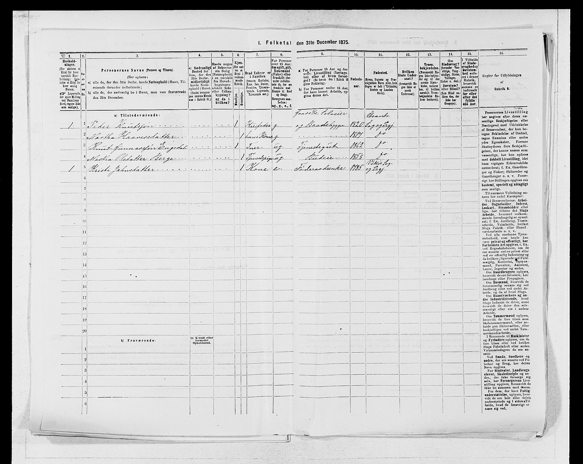 SAB, 1875 census for 1226P Strandebarm, 1875, p. 312