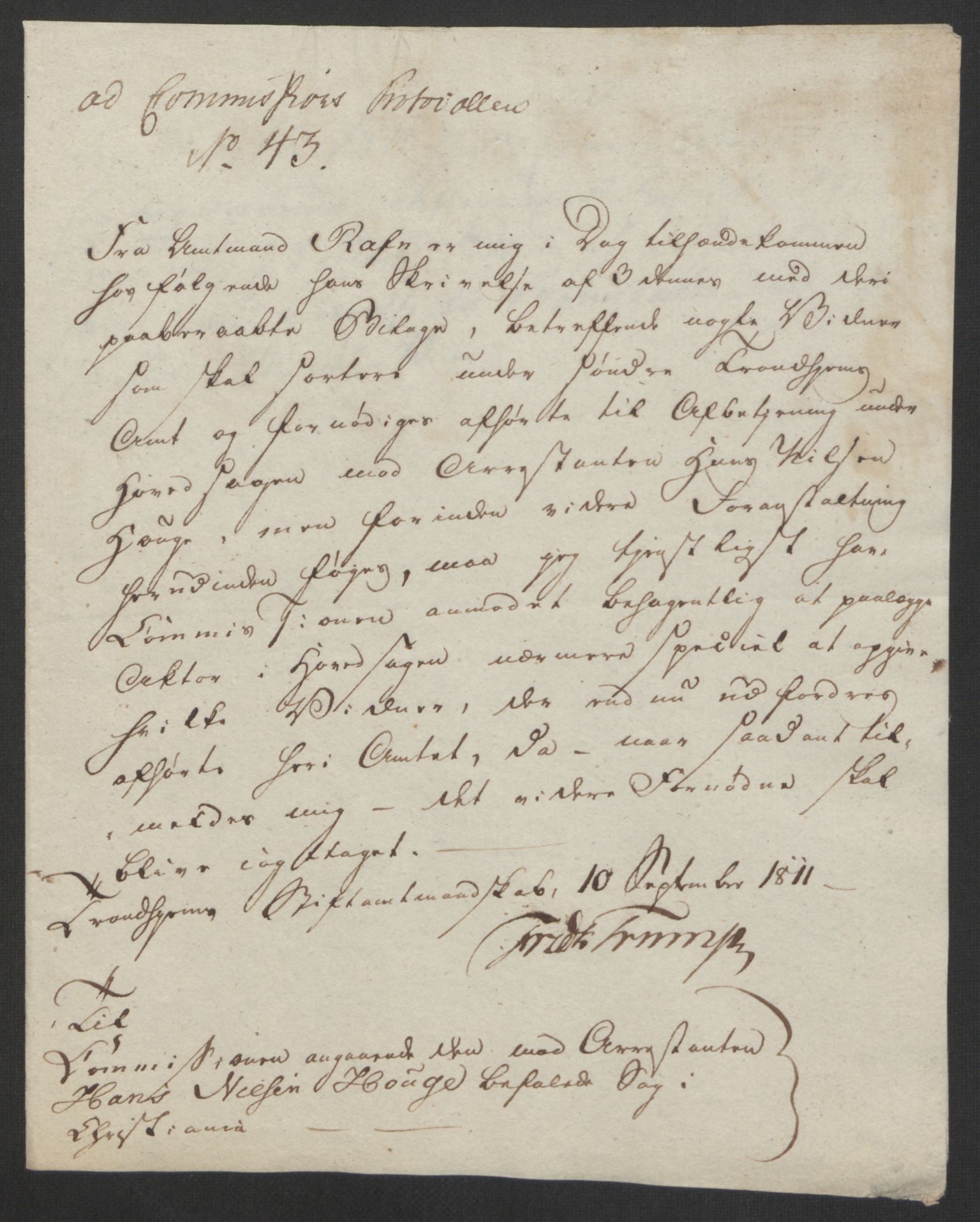 Justisdepartementet, Kommisjon i saken mot Hans Nielsen Hauge 1804, AV/RA-S-1151/D/L0005: Hans Nielsen Hauges sak, 1813, p. 285