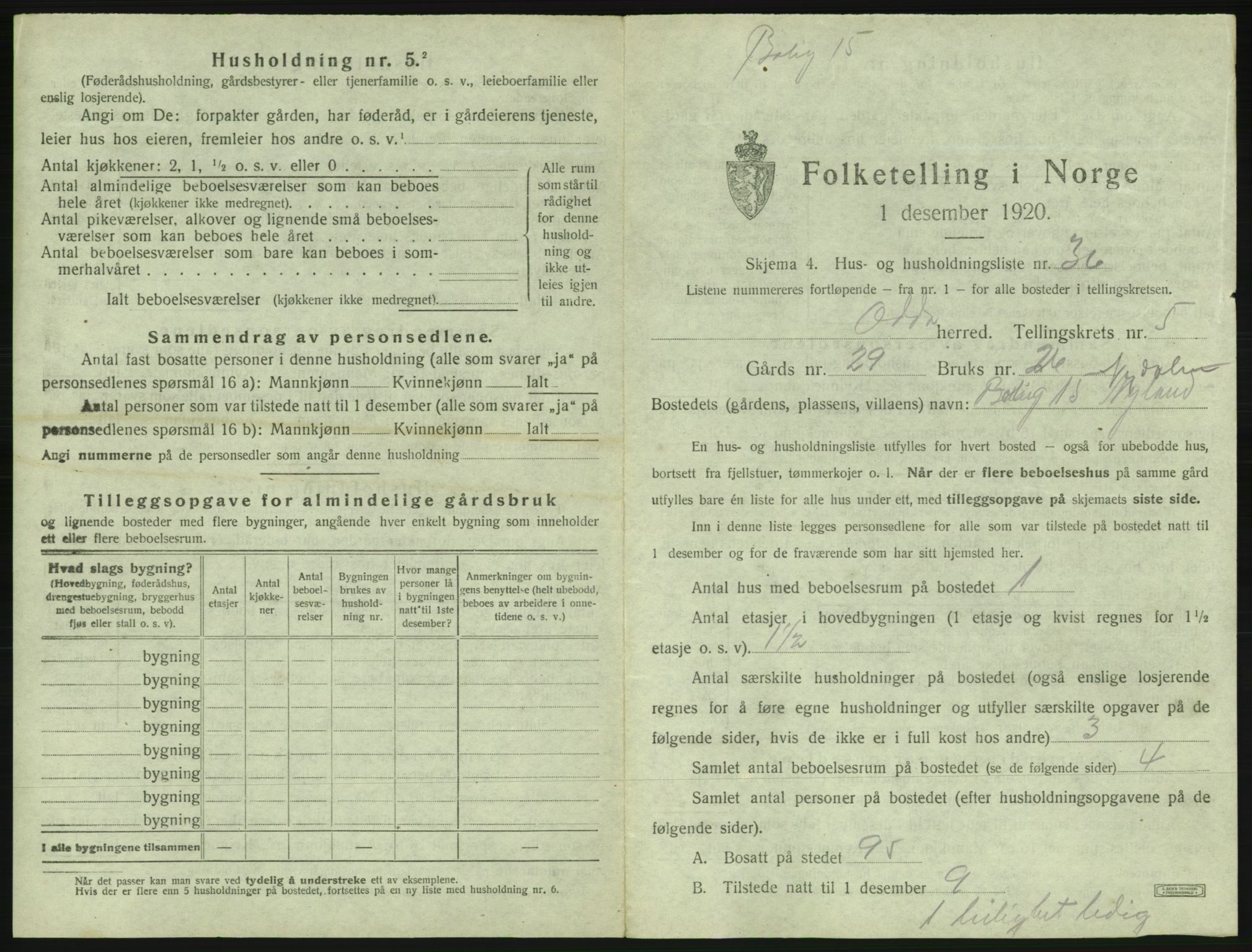 SAB, 1920 census for Odda, 1920, p. 433