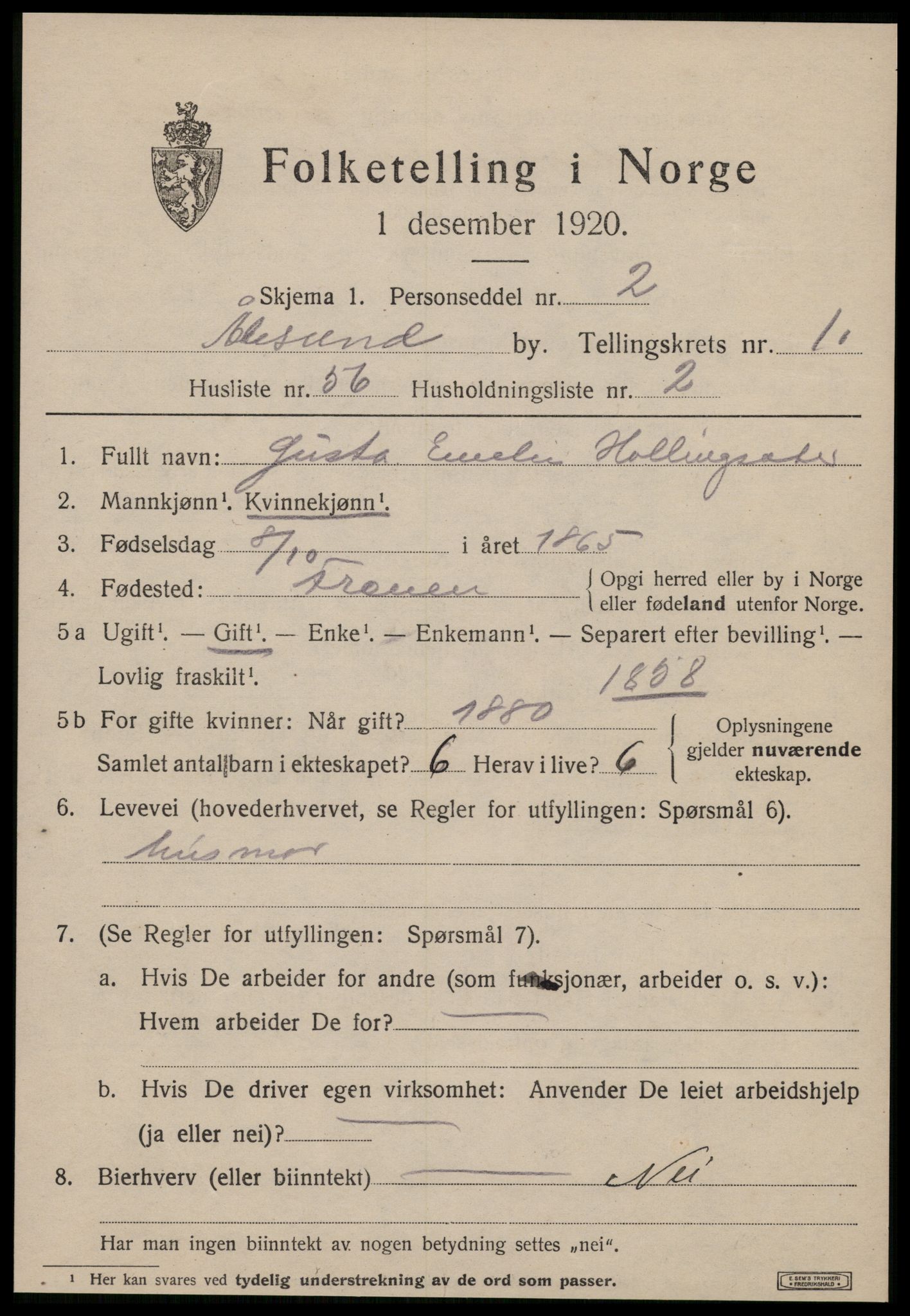 SAT, 1920 census for Ålesund, 1920, p. 10866