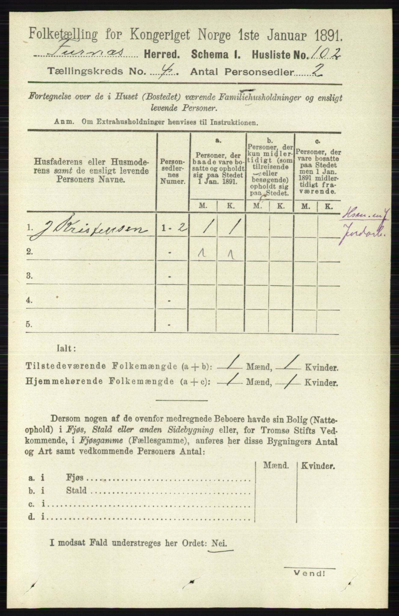 RA, Census 1891 for 0413 Furnes herred, 1891, p. 2455