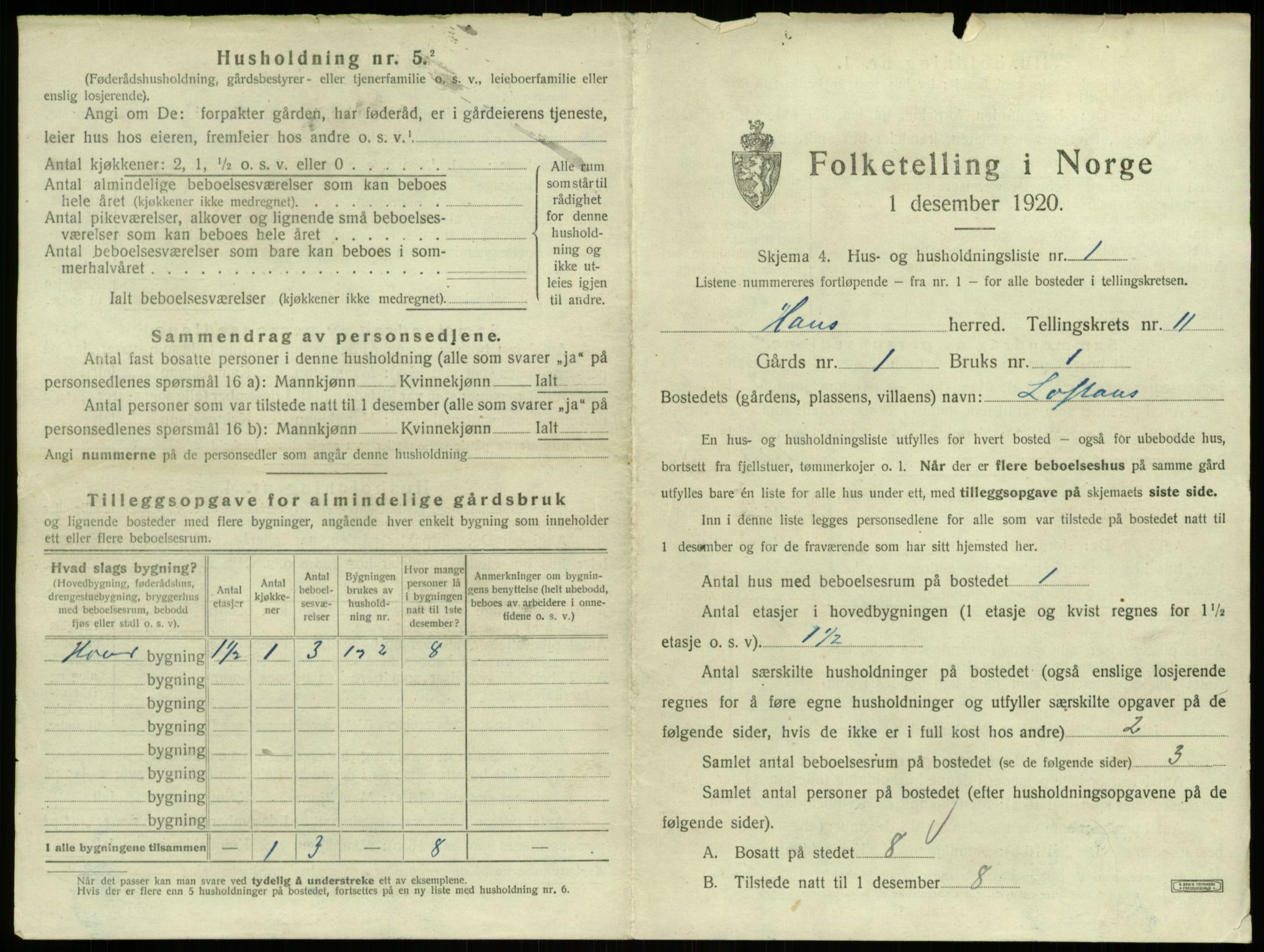 SAB, 1920 census for Haus, 1920, p. 813