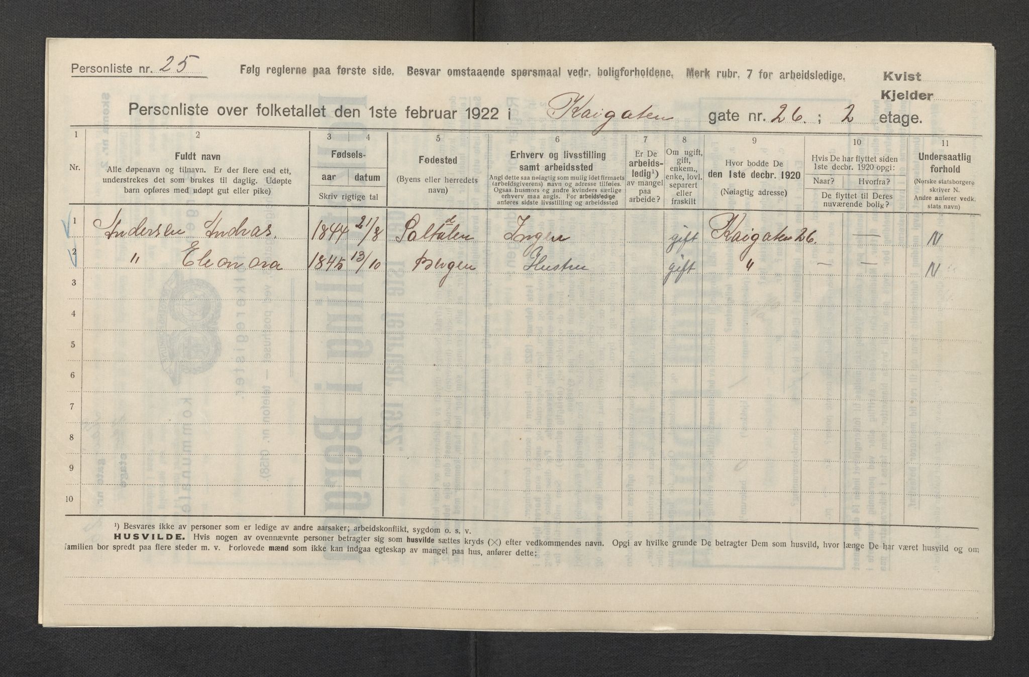 SAB, Municipal Census 1922 for Bergen, 1922, p. 17223