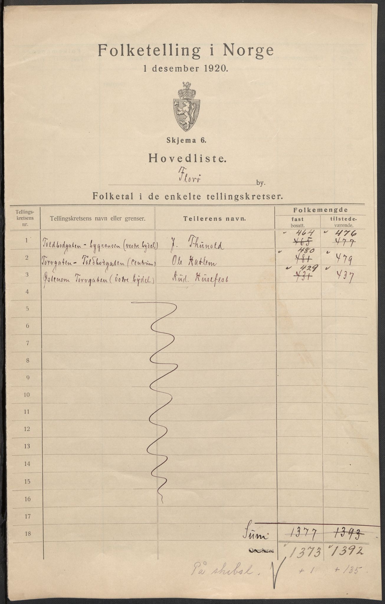 SAB, 1920 census for Florø, 1920, p. 2