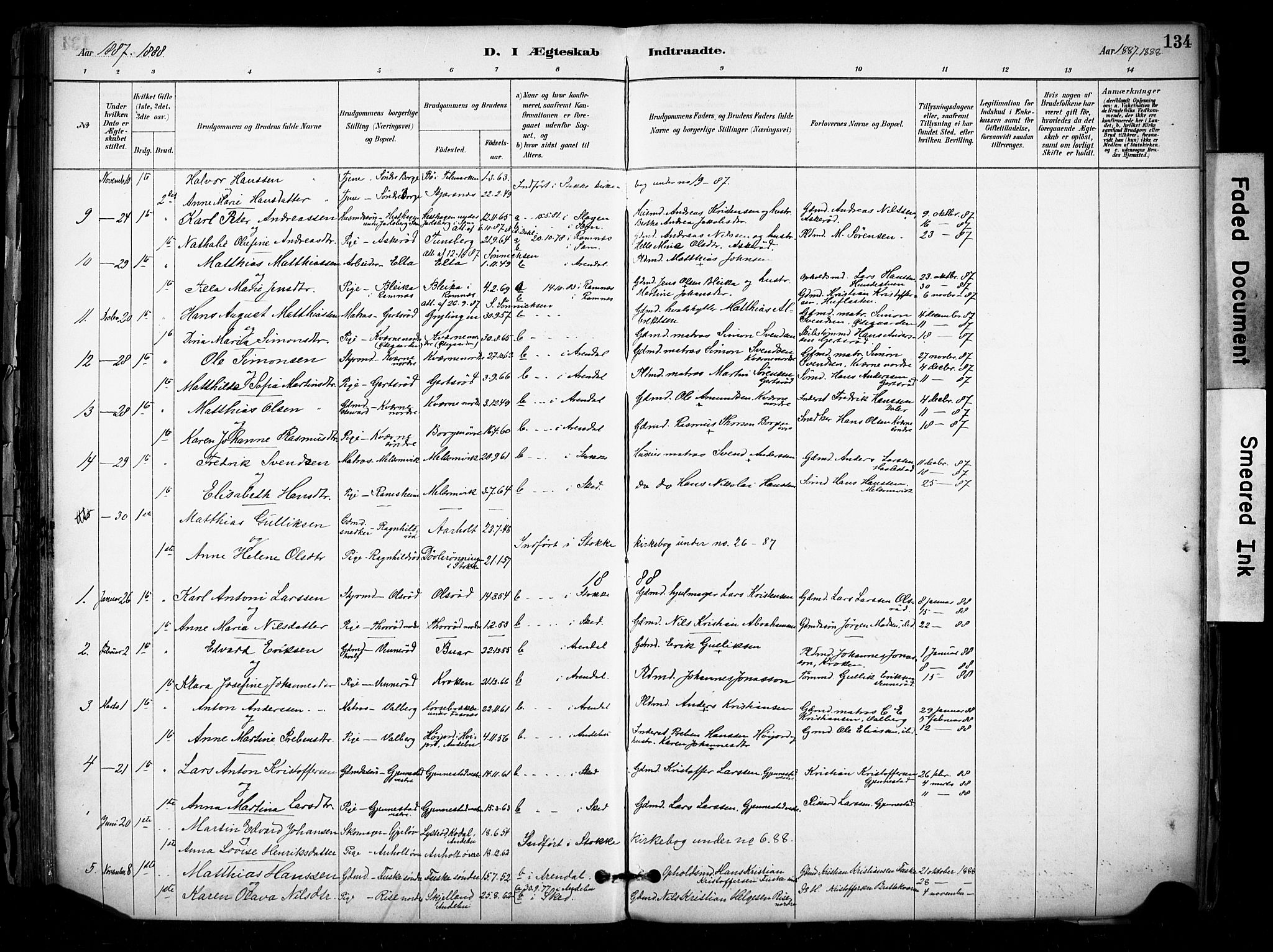 Stokke kirkebøker, SAKO/A-320/F/Fb/L0001: Parish register (official) no. II 1, 1884-1910, p. 134