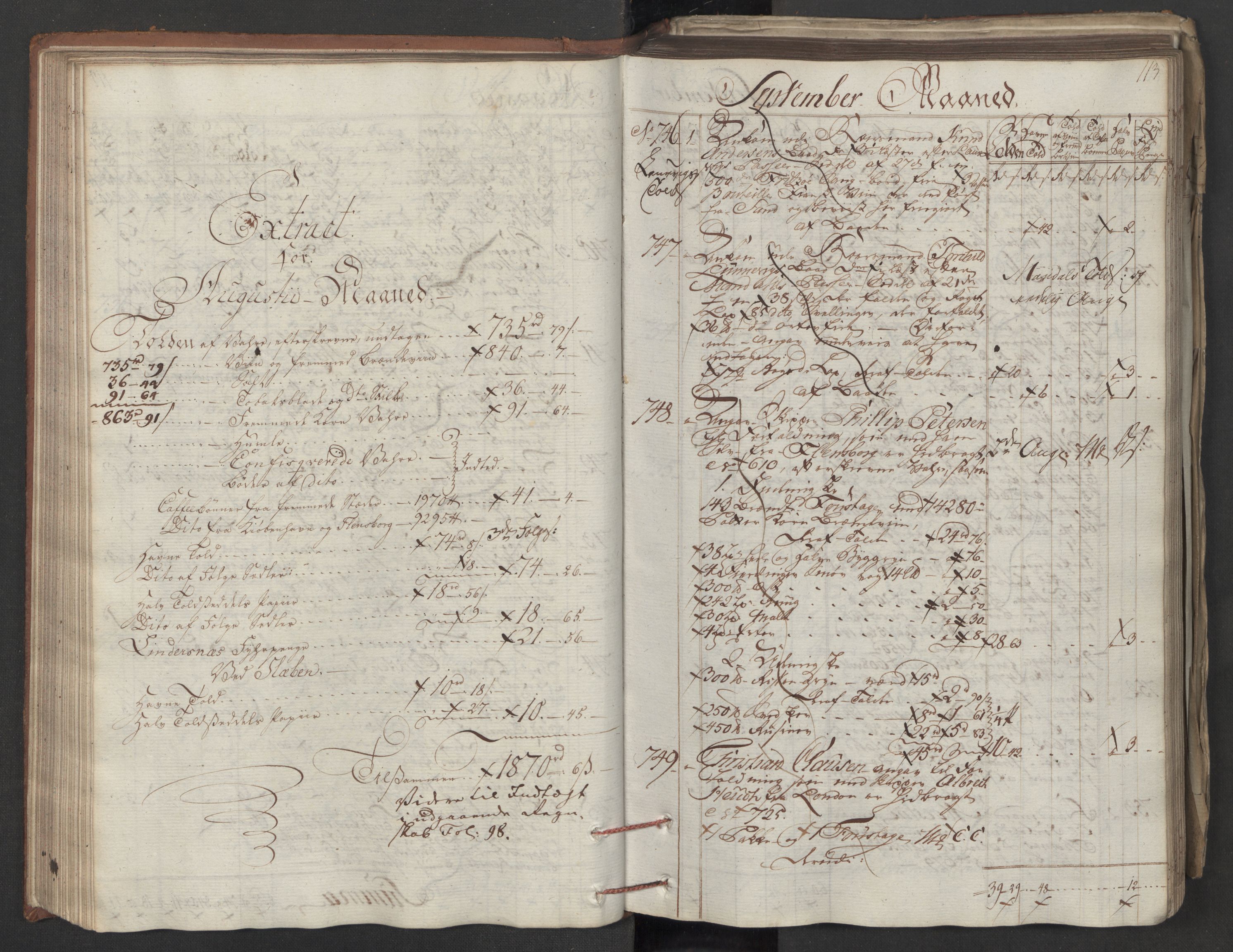 Generaltollkammeret, tollregnskaper, AV/RA-EA-5490/R06/L0179/0001: Tollregnskaper Kristiania / Inngående tollbok, 1790, p. 112b-113a