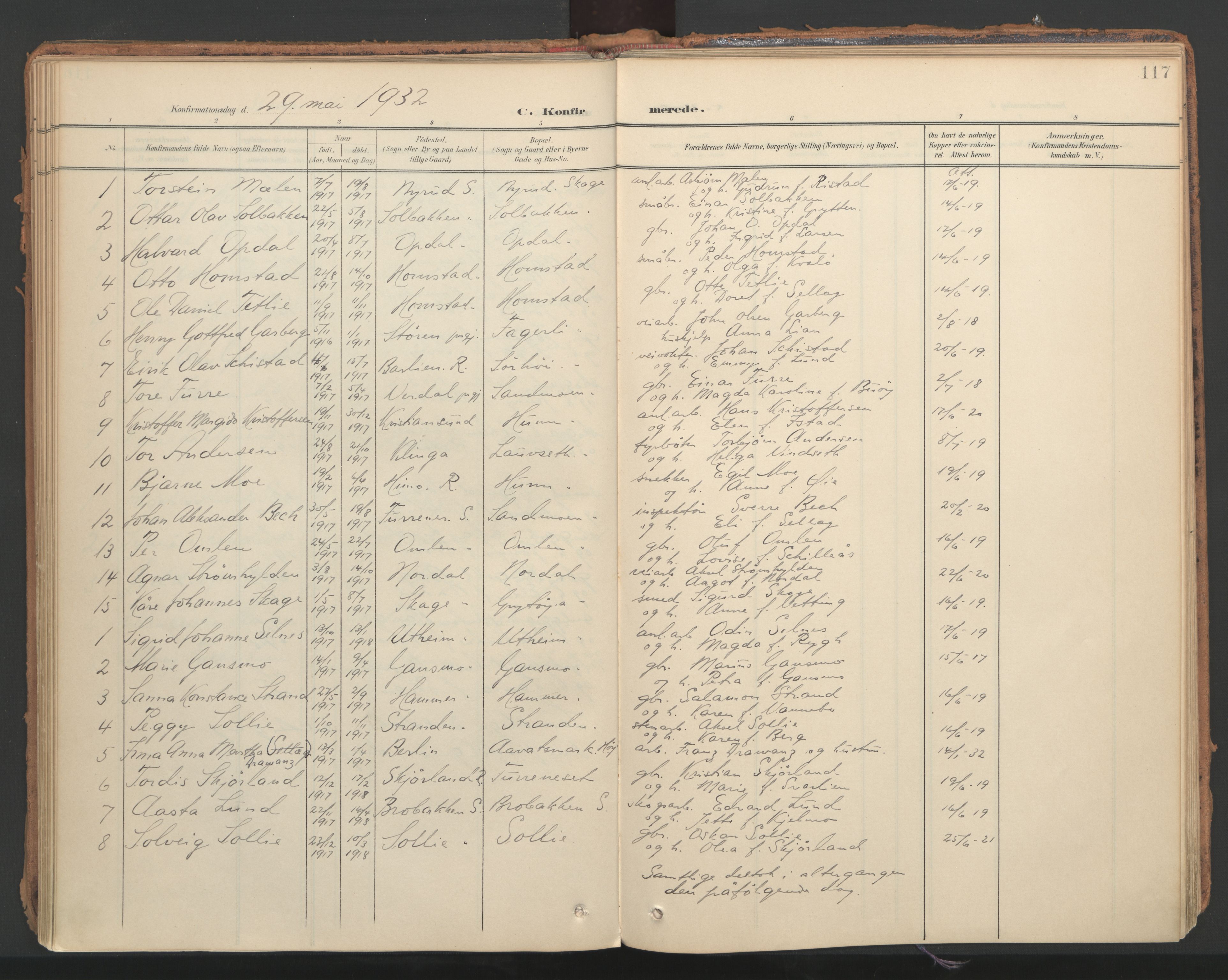 Ministerialprotokoller, klokkerbøker og fødselsregistre - Nord-Trøndelag, SAT/A-1458/766/L0564: Parish register (official) no. 767A02, 1900-1932, p. 117