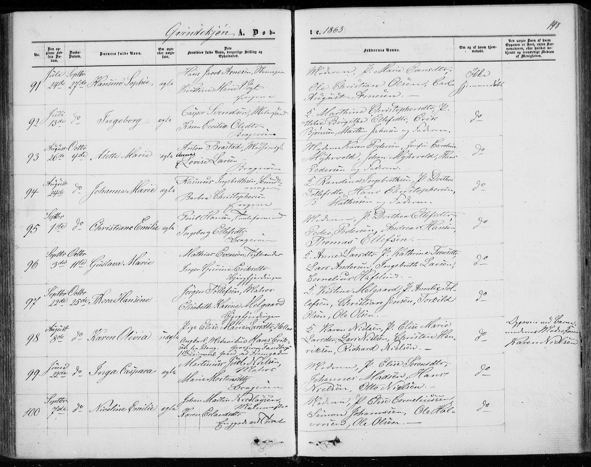 Bragernes kirkebøker, AV/SAKO-A-6/F/Fb/L0003: Parish register (official) no. II 3, 1860-1868, p. 198