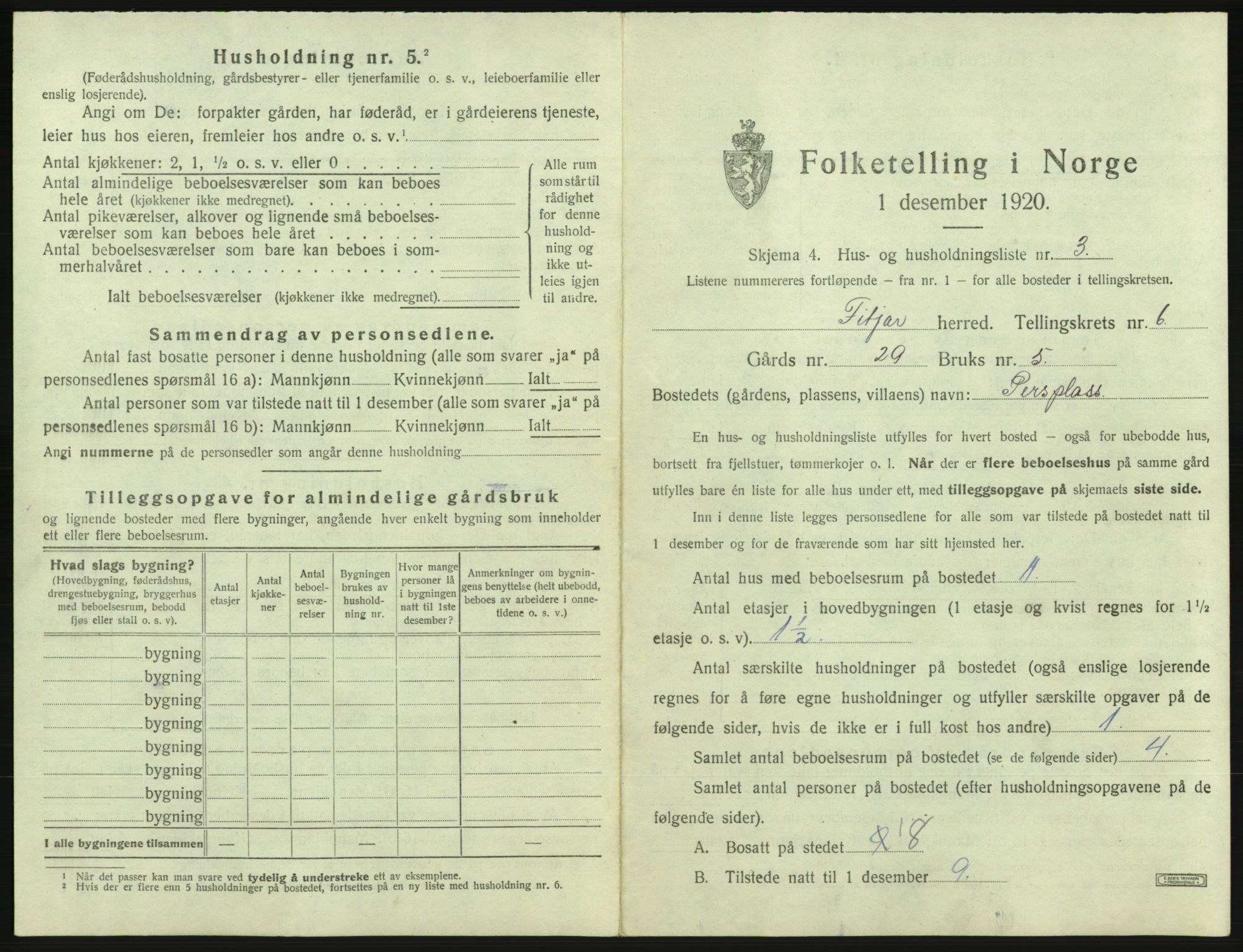 SAB, 1920 census for Fitjar, 1920, p. 359