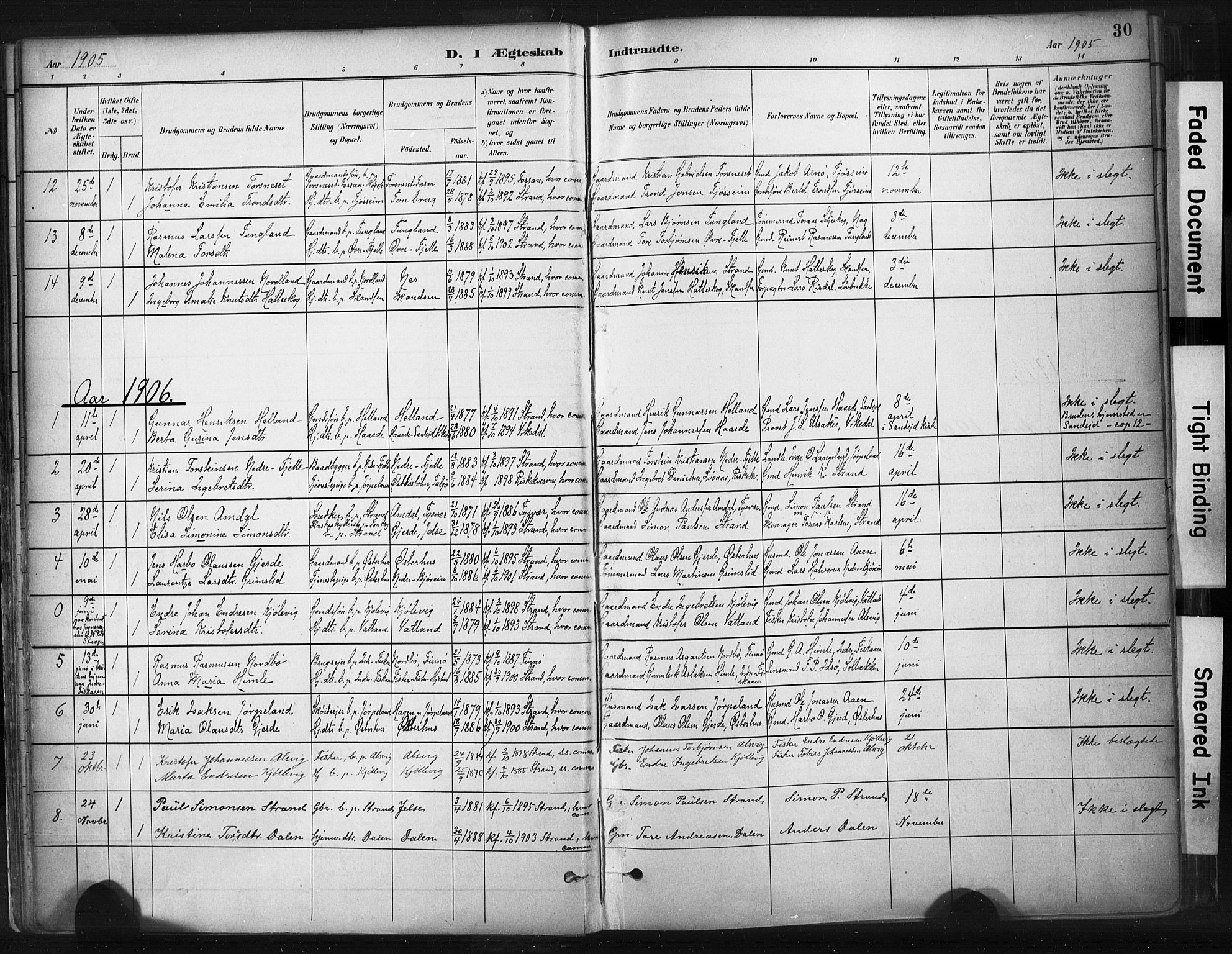 Strand sokneprestkontor, AV/SAST-A-101828/H/Ha/Haa/L0010: Parish register (official) no. A 10, 1882-1929, p. 30