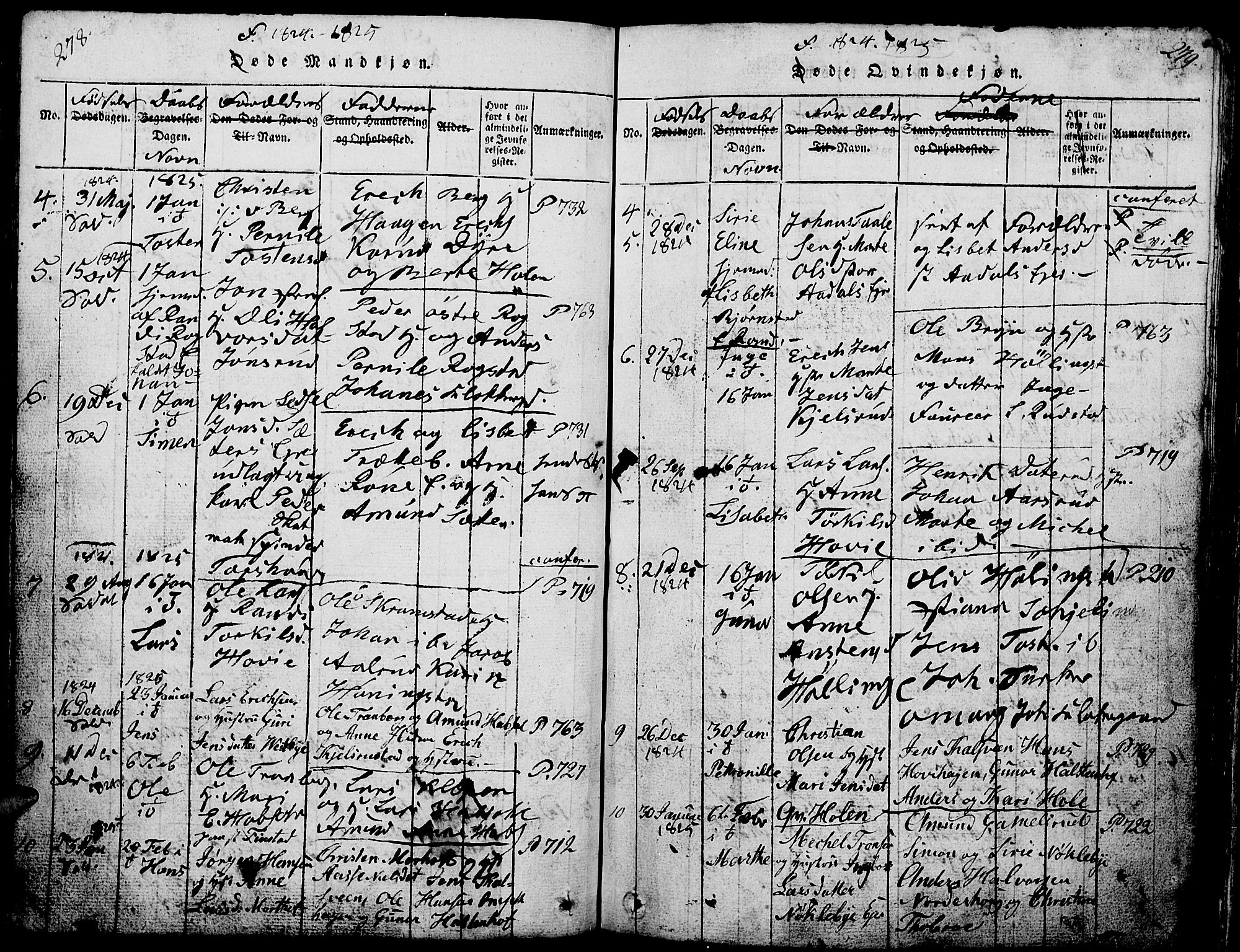 Løten prestekontor, SAH/PREST-022/L/La/L0001: Parish register (copy) no. 1, 1812-1832, p. 278-279