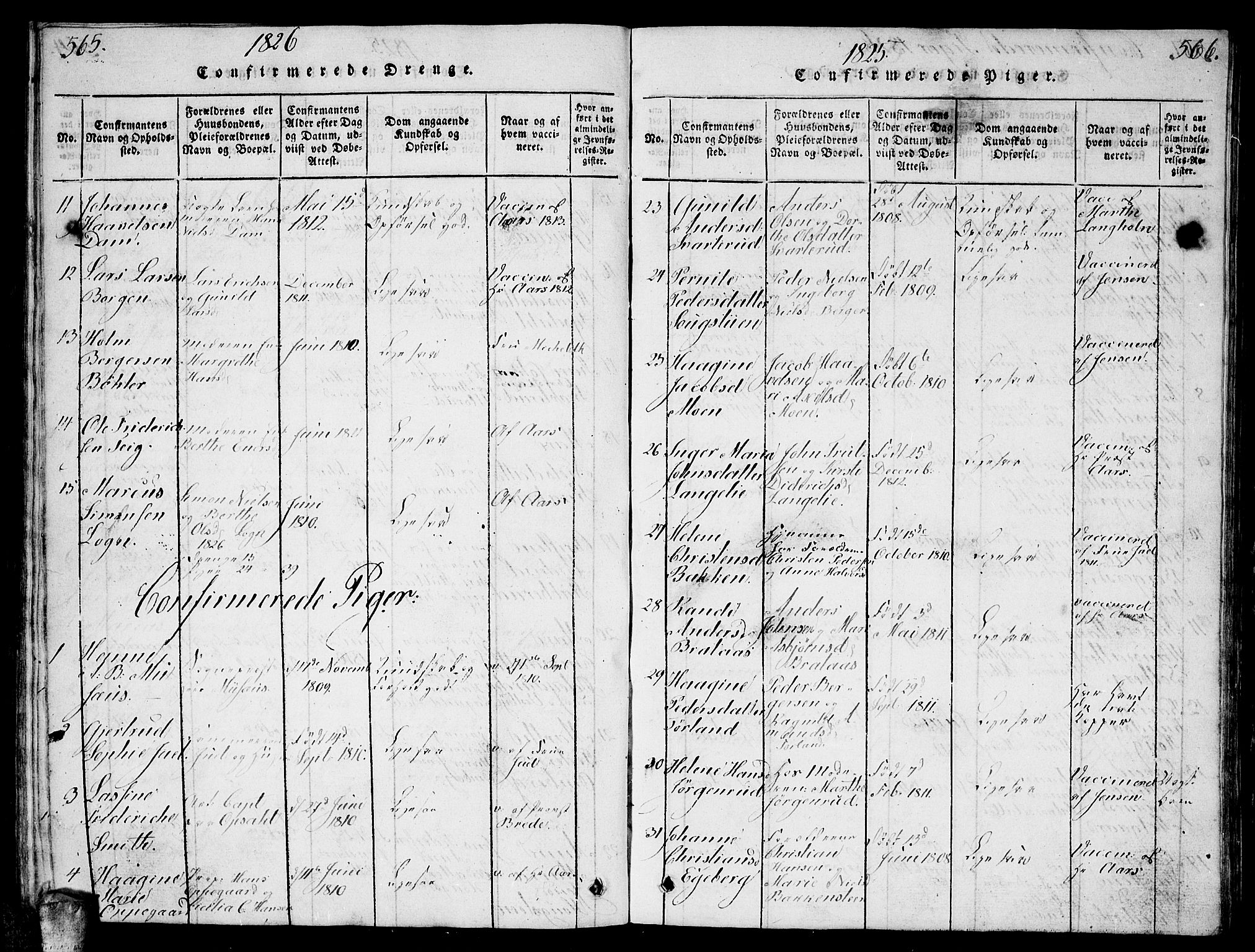 Enebakk prestekontor Kirkebøker, AV/SAO-A-10171c/G/Ga/L0001: Parish register (copy) no. I 1, 1815-1833, p. 565-566