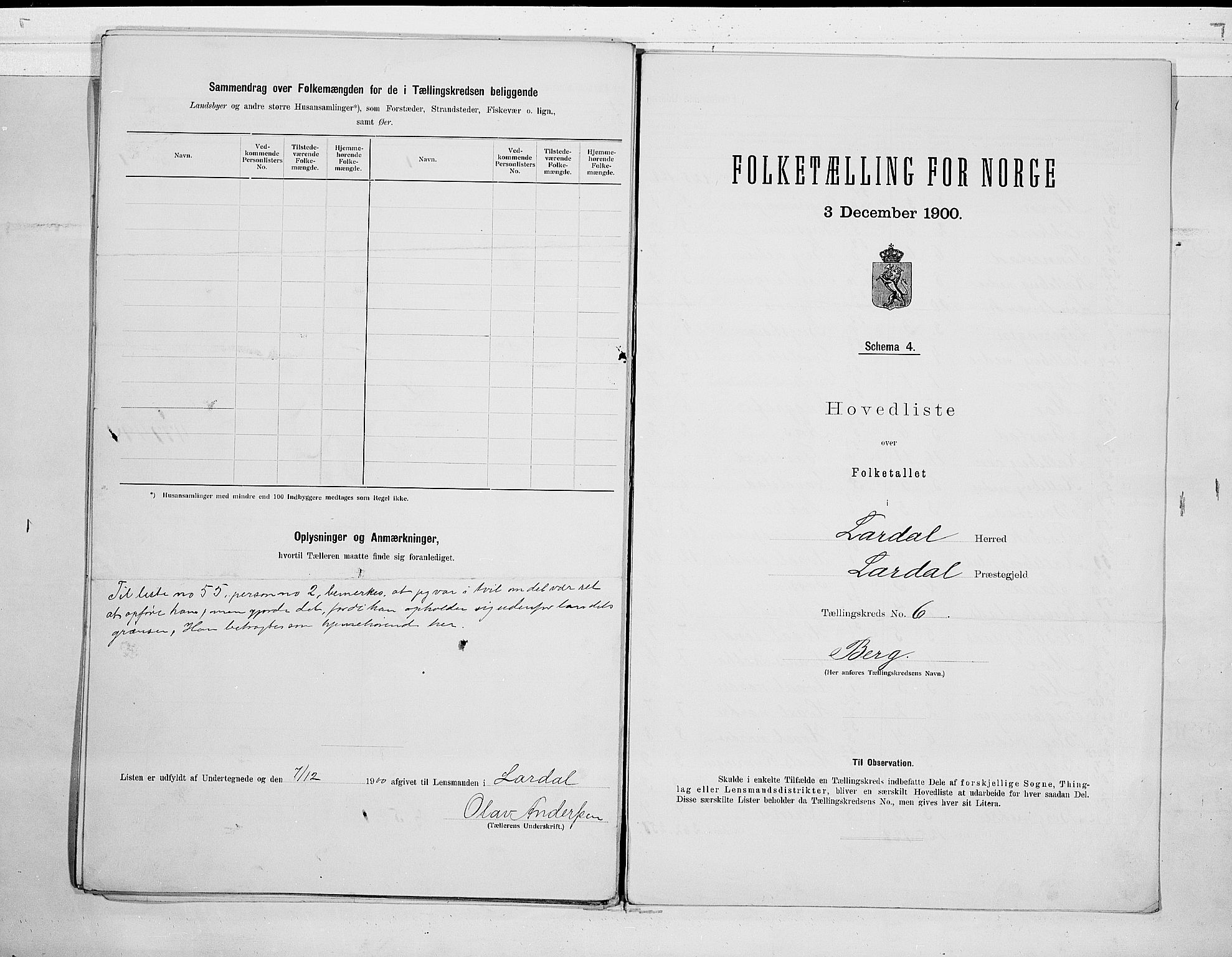 RA, 1900 census for Lardal, 1900, p. 16