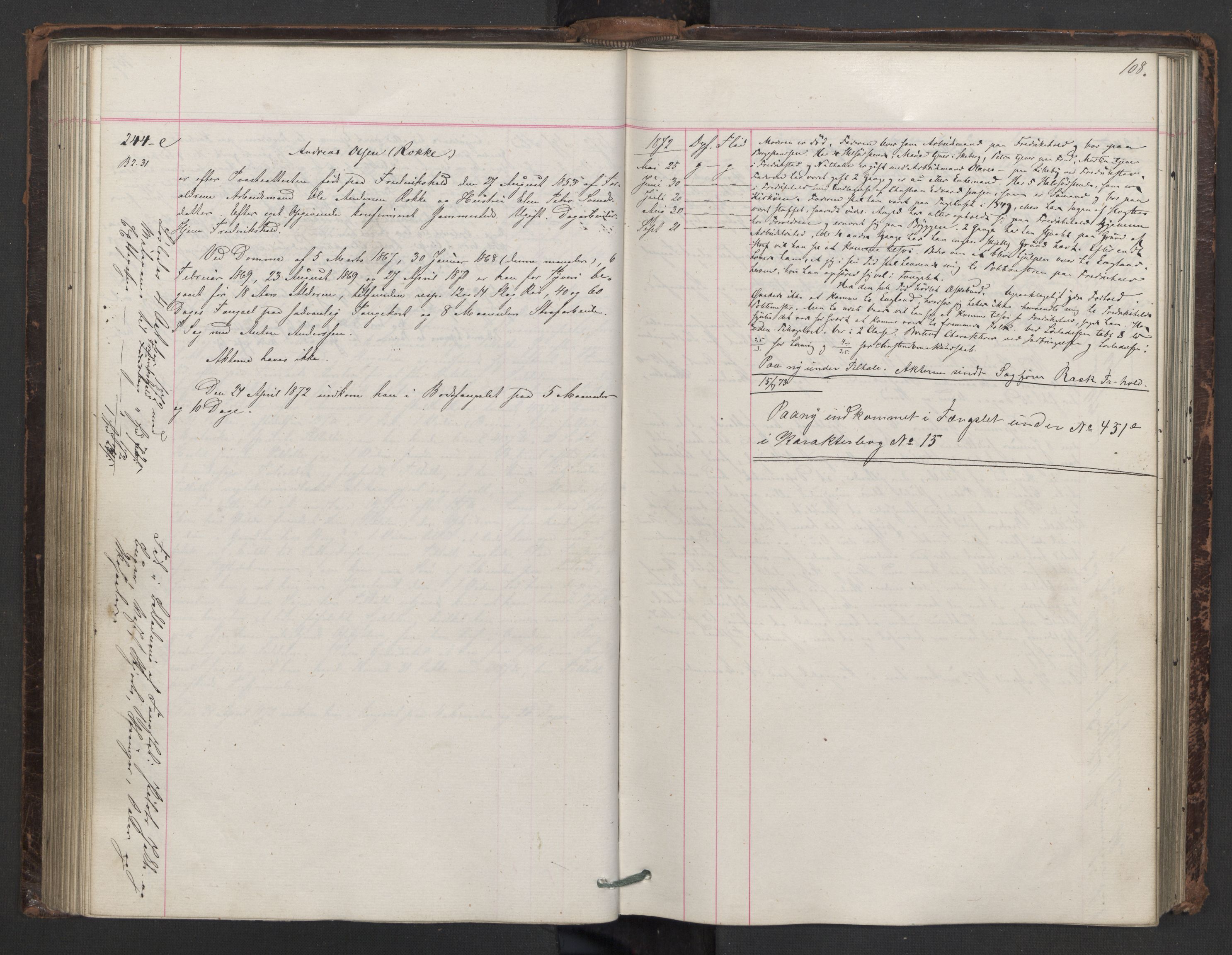 Botsfengslet, AV/RA-S-1539/D/Db/Dbb/L0014: 137e - 437e, 1871-1873, p. 108