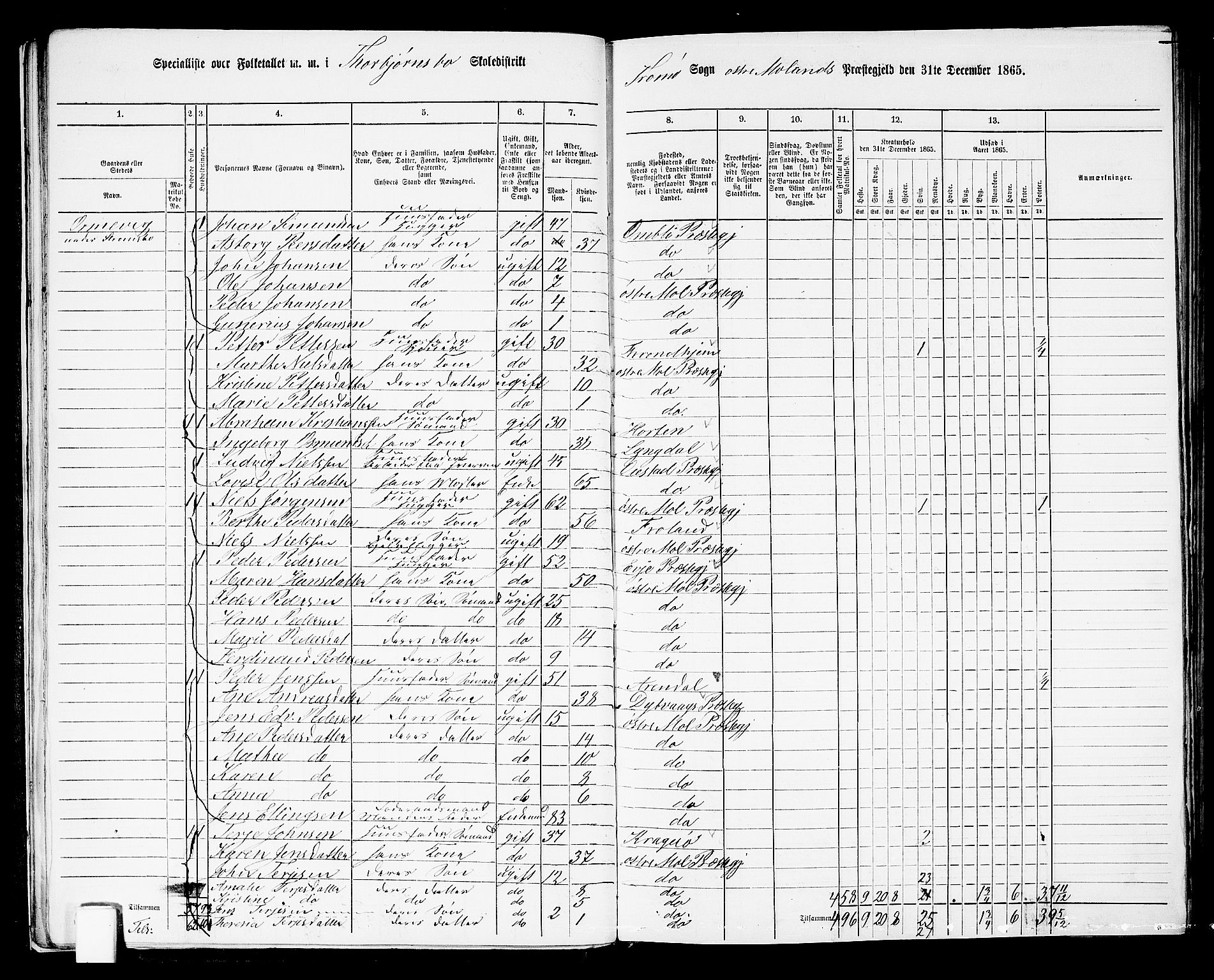 RA, 1865 census for Austre Moland, 1865, p. 34