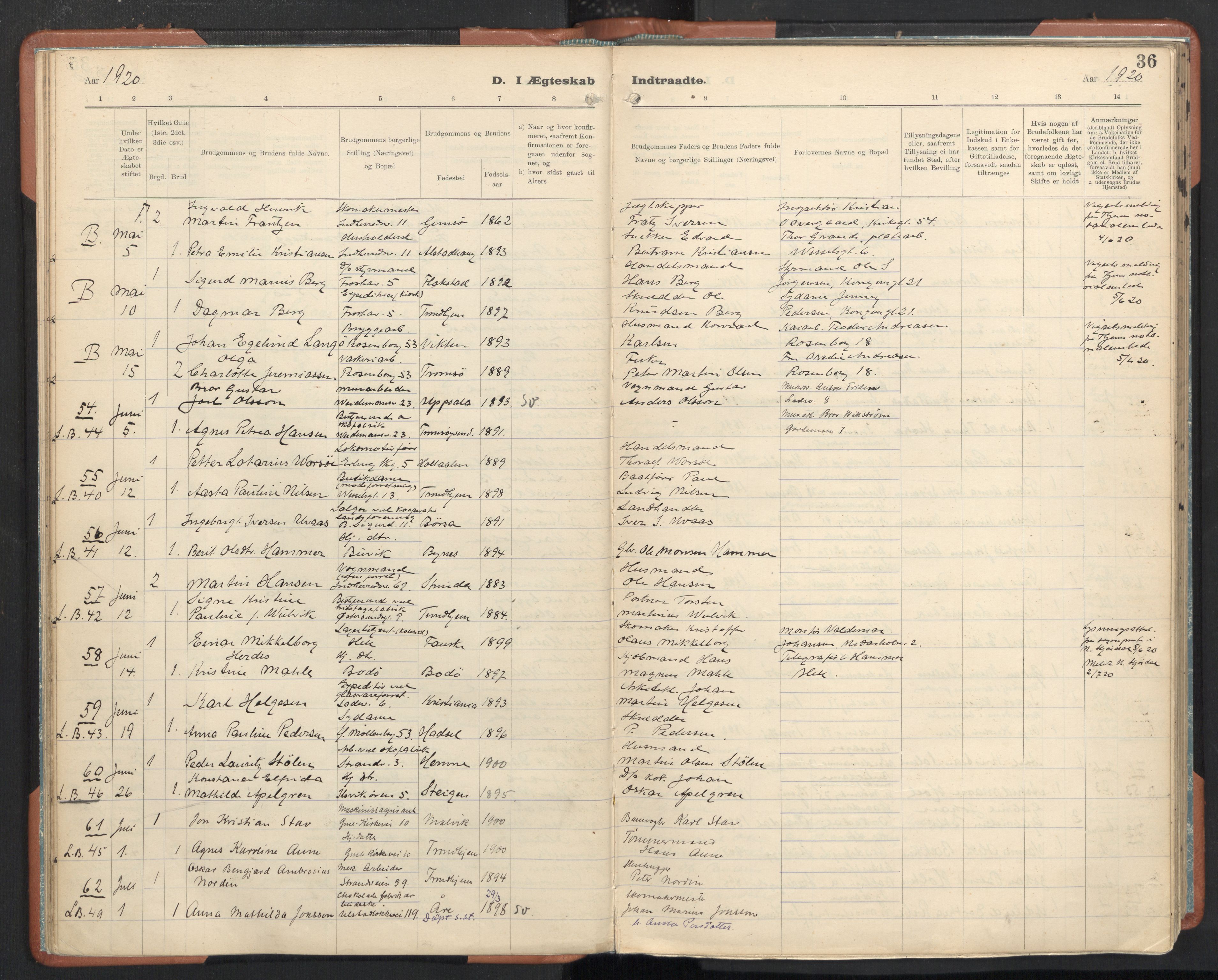 Ministerialprotokoller, klokkerbøker og fødselsregistre - Sør-Trøndelag, SAT/A-1456/605/L0245: Parish register (official) no. 605A07, 1916-1938, p. 36