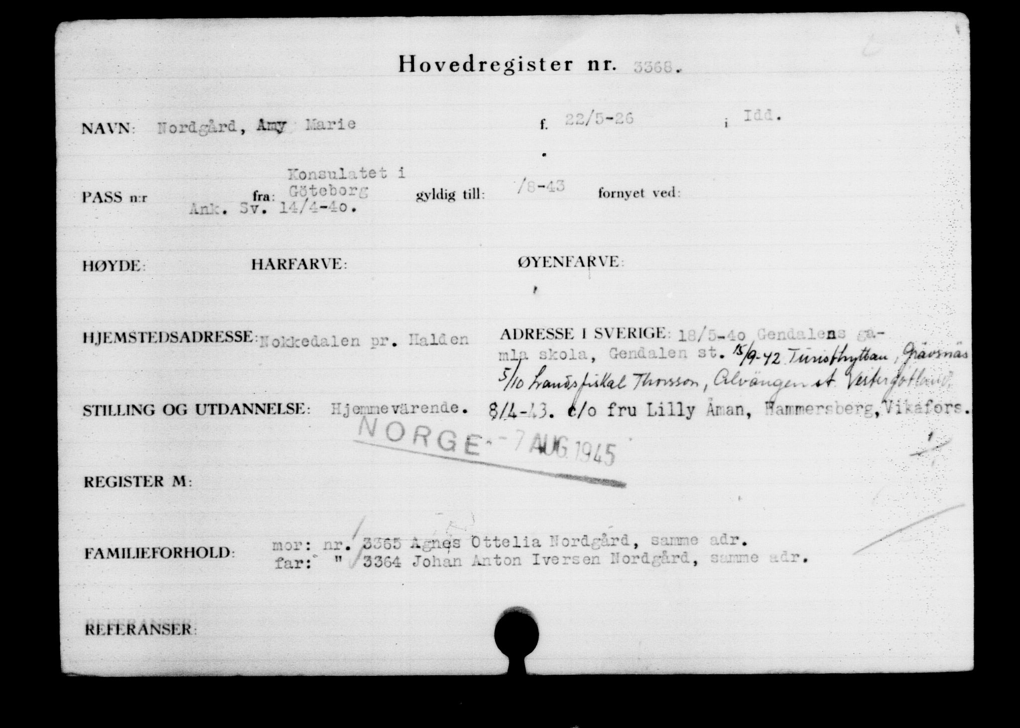 Utenriksstasjonene, Legasjonen i Stockholm, Flyktningkontoret, AV/RA-S-6753/V/Va/L0003: Kjesäterkartoteket, flyktninger med registreringsnr. 2001-3495, 1940-1945, p. 1862