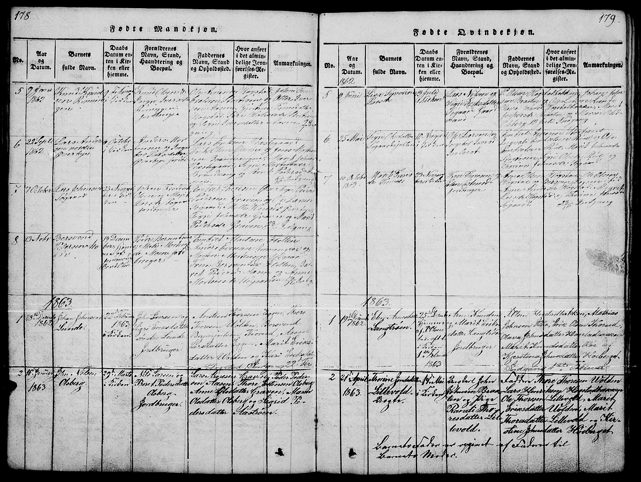 Tynset prestekontor, SAH/PREST-058/H/Ha/Hab/L0004: Parish register (copy) no. 4, 1814-1879, p. 178-179