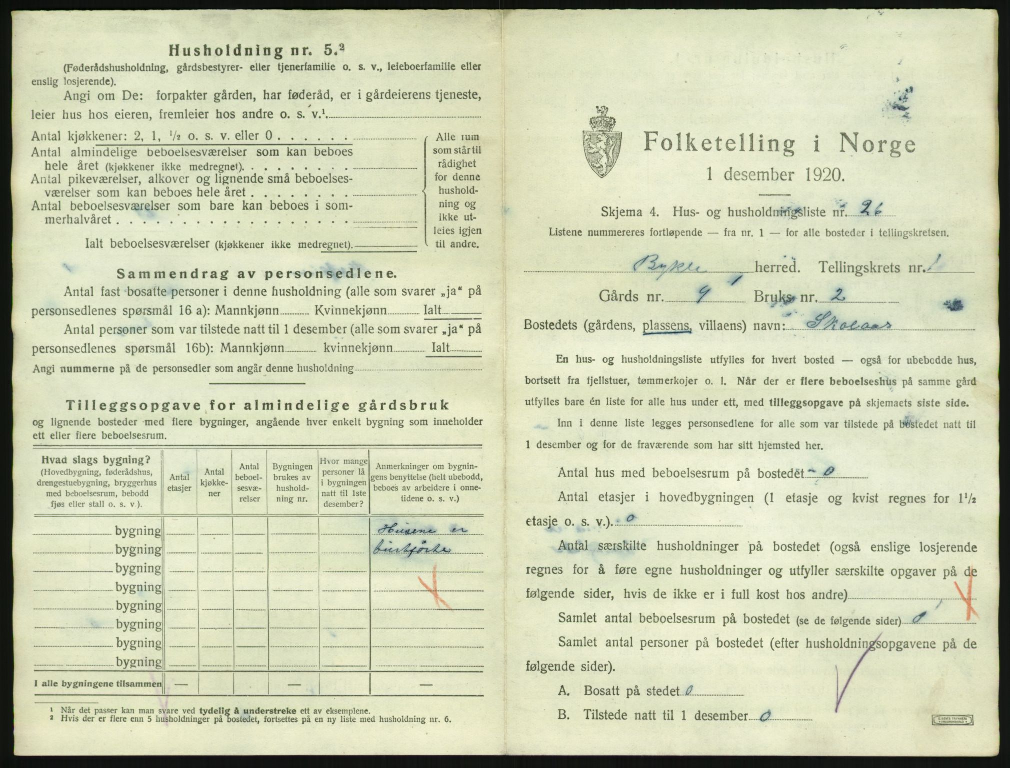SAK, 1920 census for Bykle, 1920, p. 71