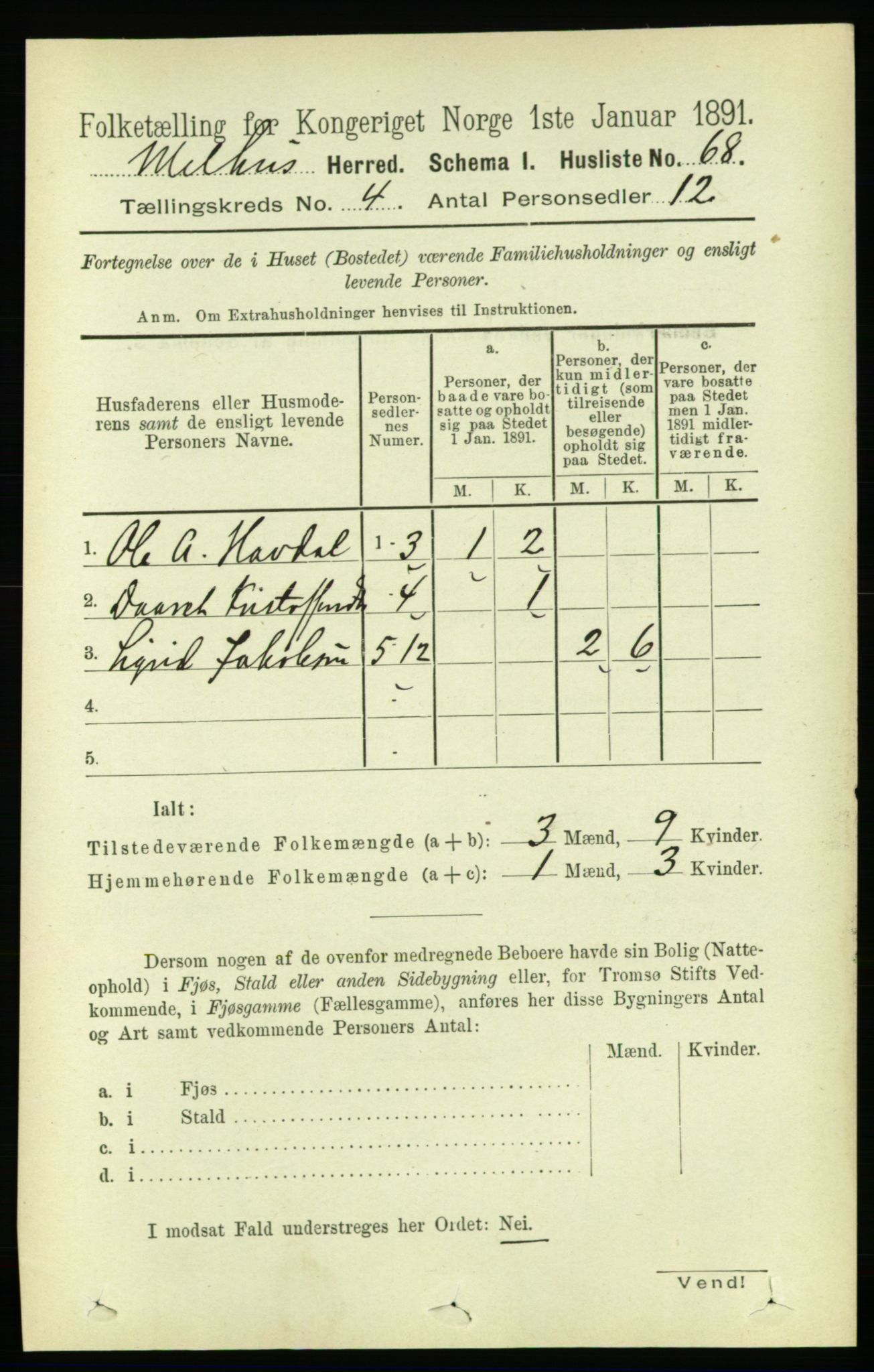 RA, 1891 census for 1653 Melhus, 1891, p. 1969