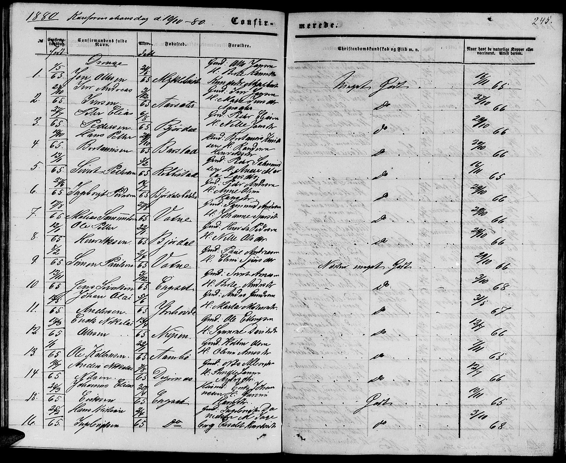 Ministerialprotokoller, klokkerbøker og fødselsregistre - Møre og Romsdal, AV/SAT-A-1454/513/L0188: Parish register (copy) no. 513C02, 1865-1882, p. 245