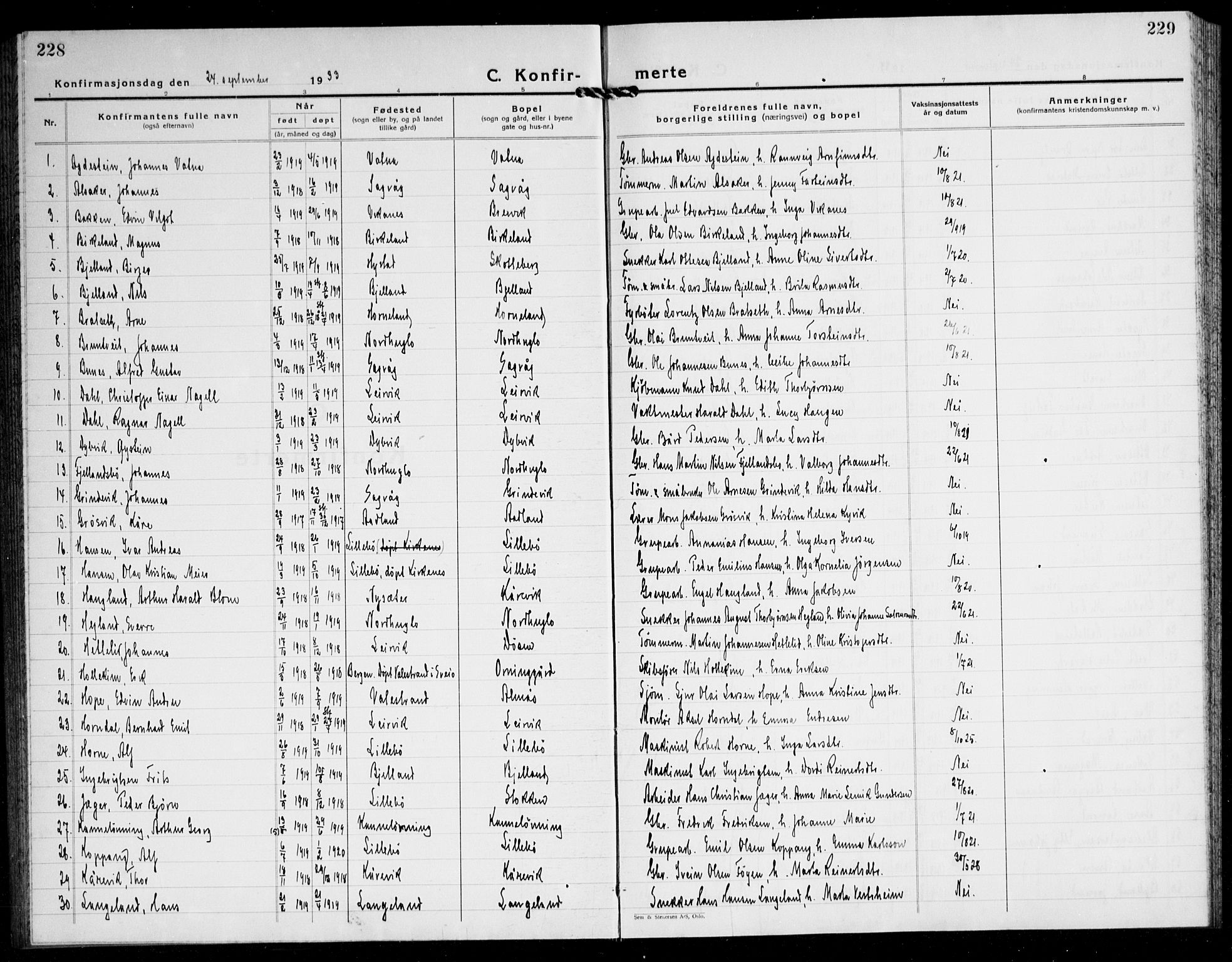 Stord sokneprestembete, SAB/A-78201/H/Hab: Parish register (copy) no. A 5, 1933-1945, p. 228-229