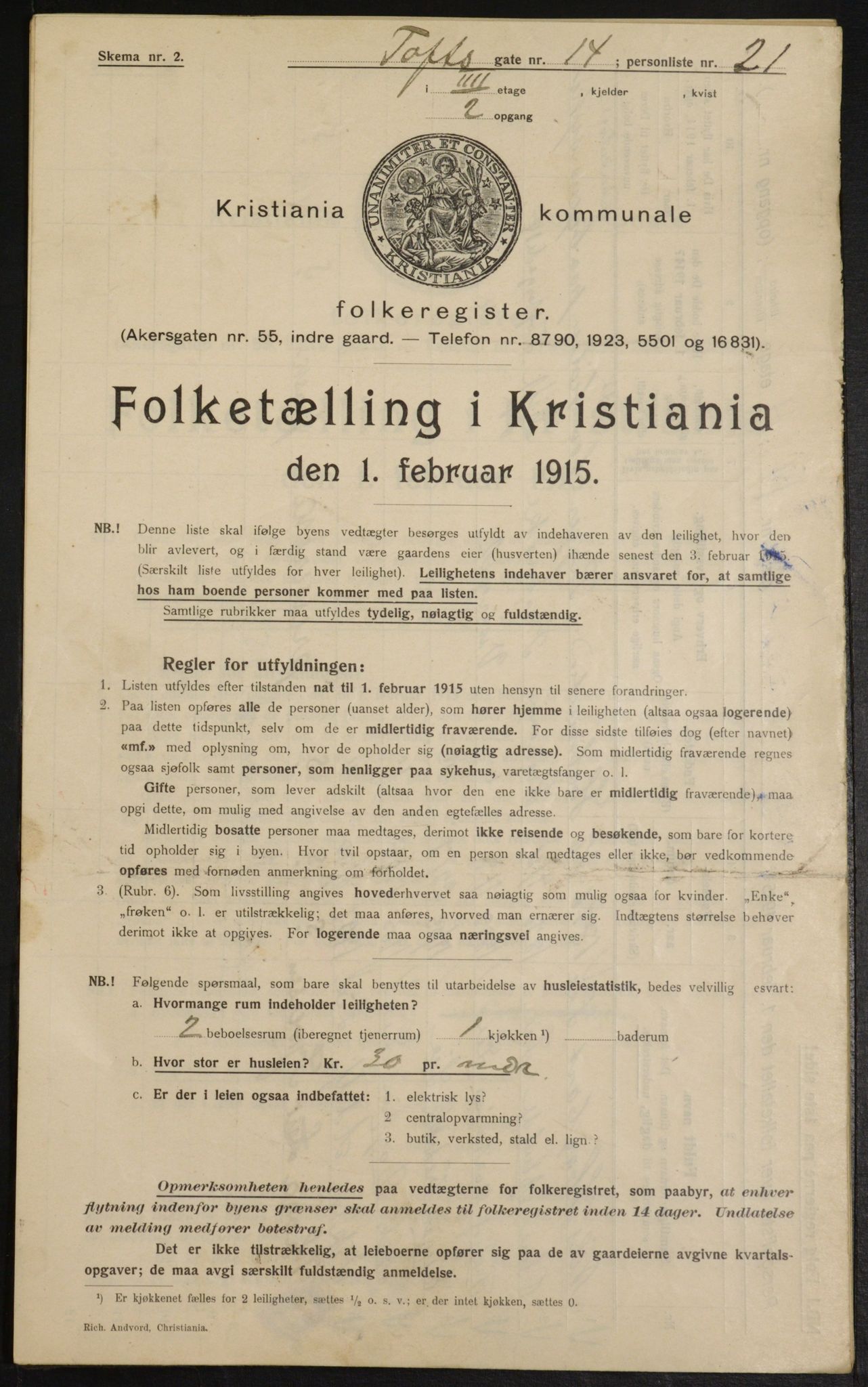 OBA, Municipal Census 1915 for Kristiania, 1915, p. 111937