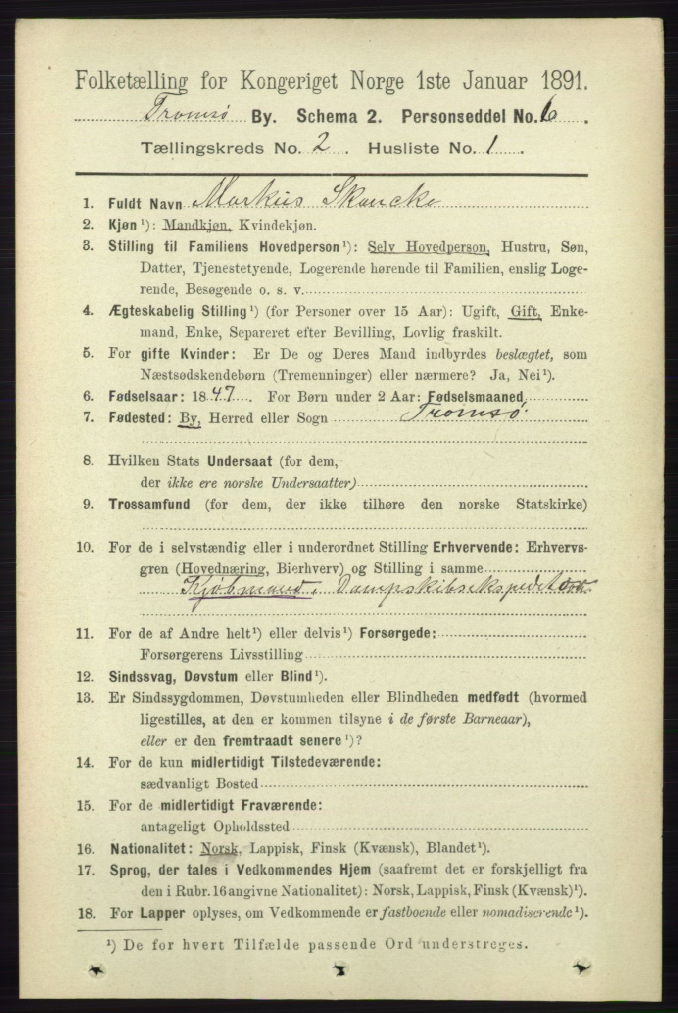 RA, 1891 census for 1902 Tromsø, 1891, p. 1825