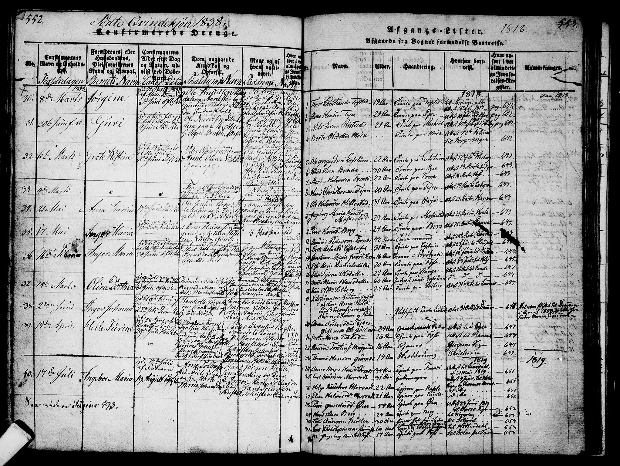 Sandsvær kirkebøker, AV/SAKO-A-244/G/Ga/L0003: Parish register (copy) no. I 3, 1817-1839, p. 552-553