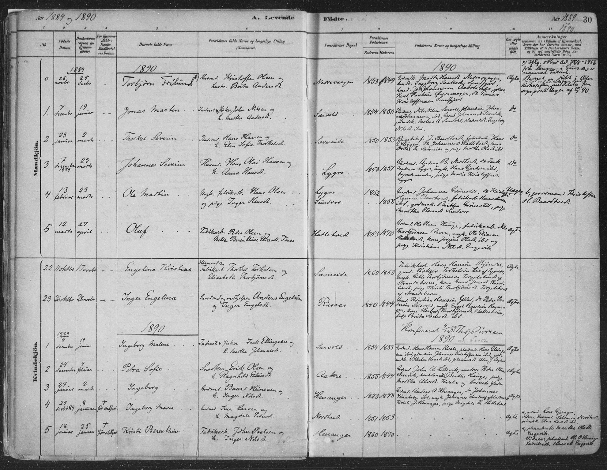 Fusa sokneprestembete, SAB/A-75401/H/Haa: Parish register (official) no. D 1, 1880-1938, p. 30