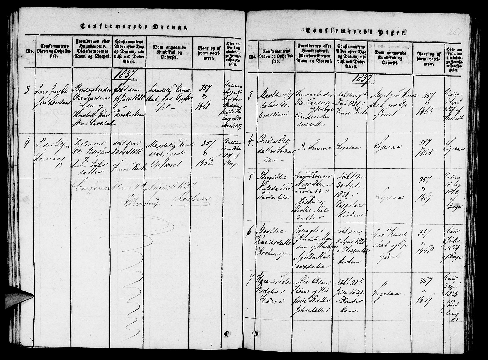 St. Jørgens hospital og Årstad sokneprestembete, AV/SAB-A-99934: Parish register (copy) no. A 1, 1816-1843, p. 267