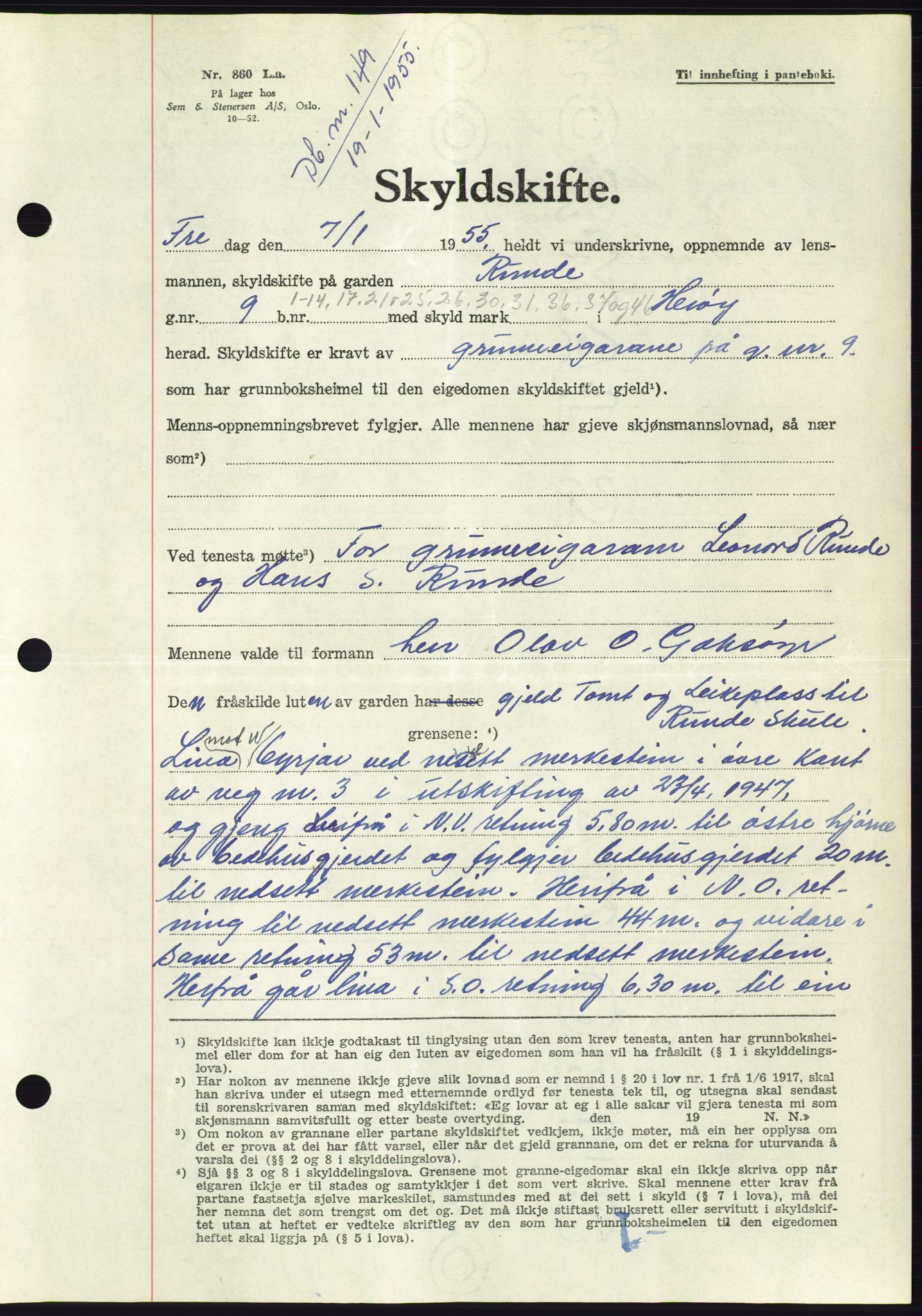 Søre Sunnmøre sorenskriveri, AV/SAT-A-4122/1/2/2C/L0100: Mortgage book no. 26A, 1954-1955, Diary no: : 149/1955