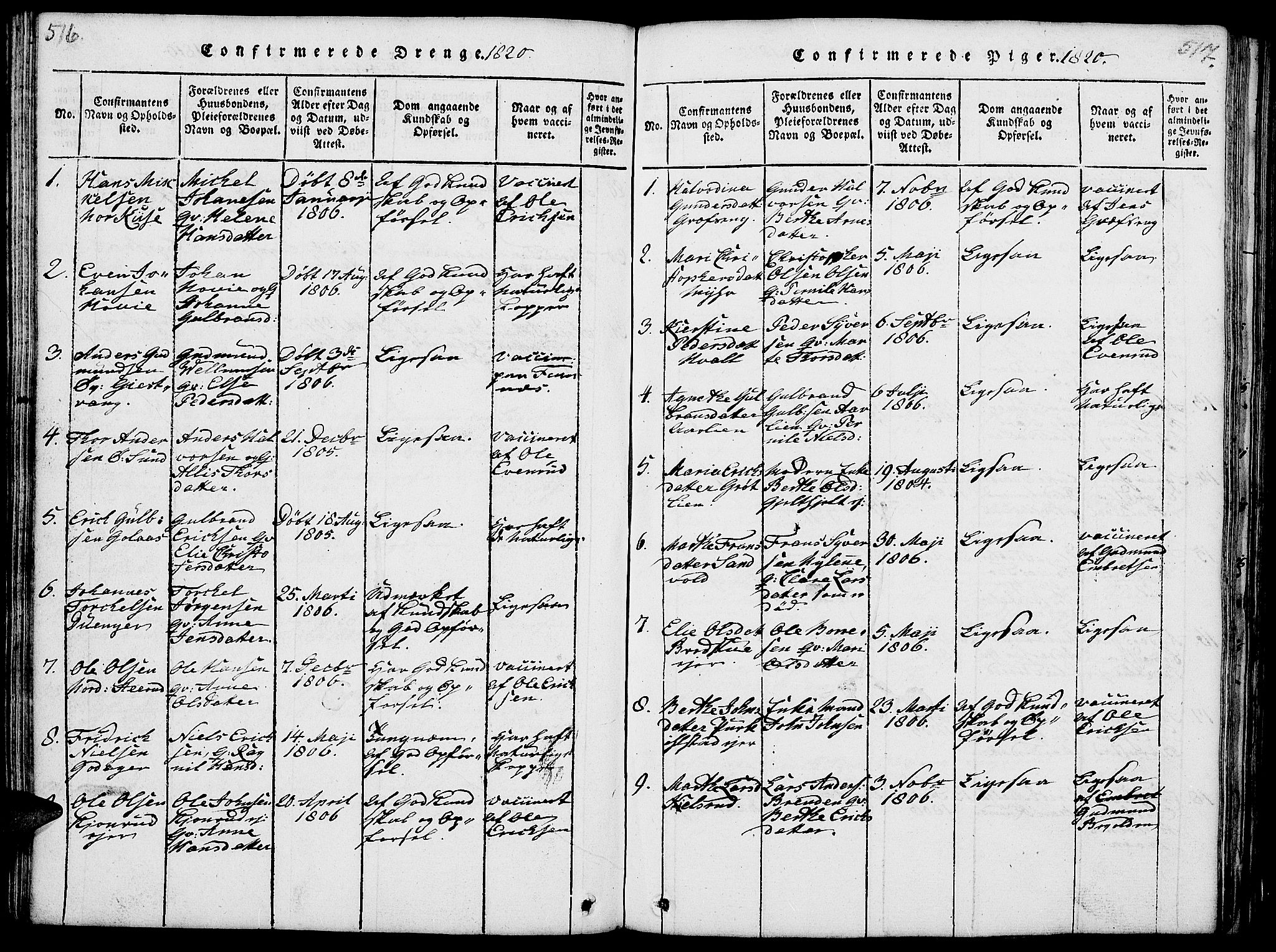 Nes prestekontor, Hedmark, AV/SAH-PREST-020/L/La/L0003: Parish register (copy) no. 3, 1814-1831, p. 516-517