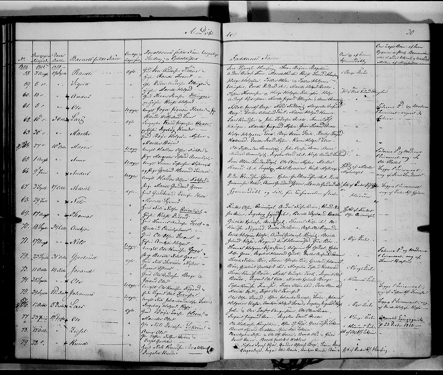 Vang prestekontor, Valdres, AV/SAH-PREST-140/H/Ha/L0006: Parish register (official) no. 6, 1846-1864, p. 30