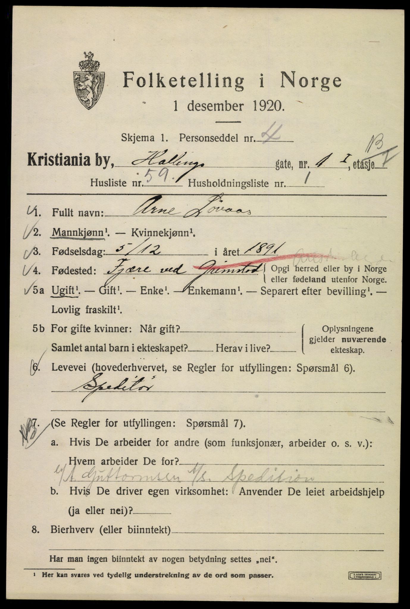 SAO, 1920 census for Kristiania, 1920, p. 267073