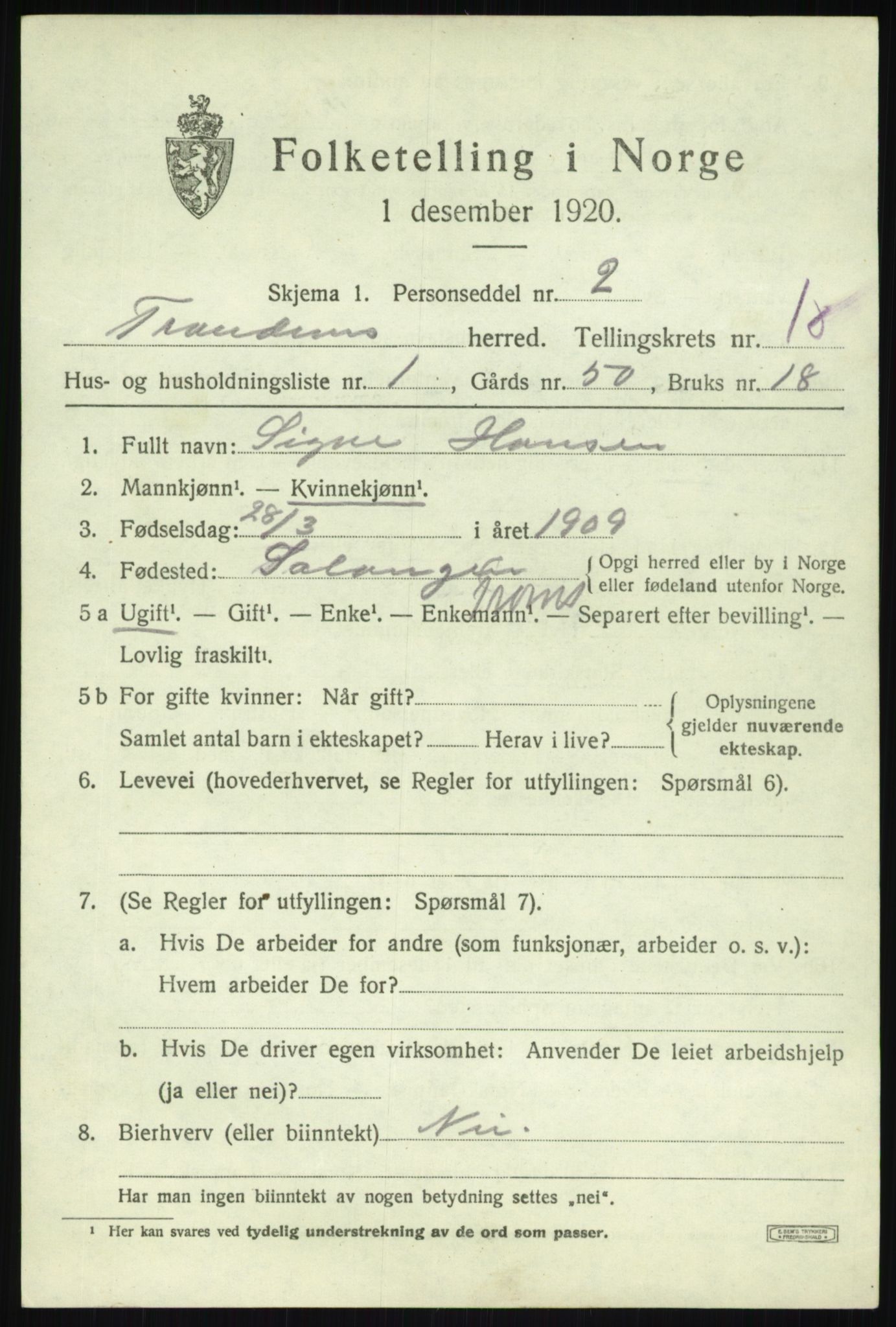 SATØ, 1920 census for Trondenes, 1920, p. 12247