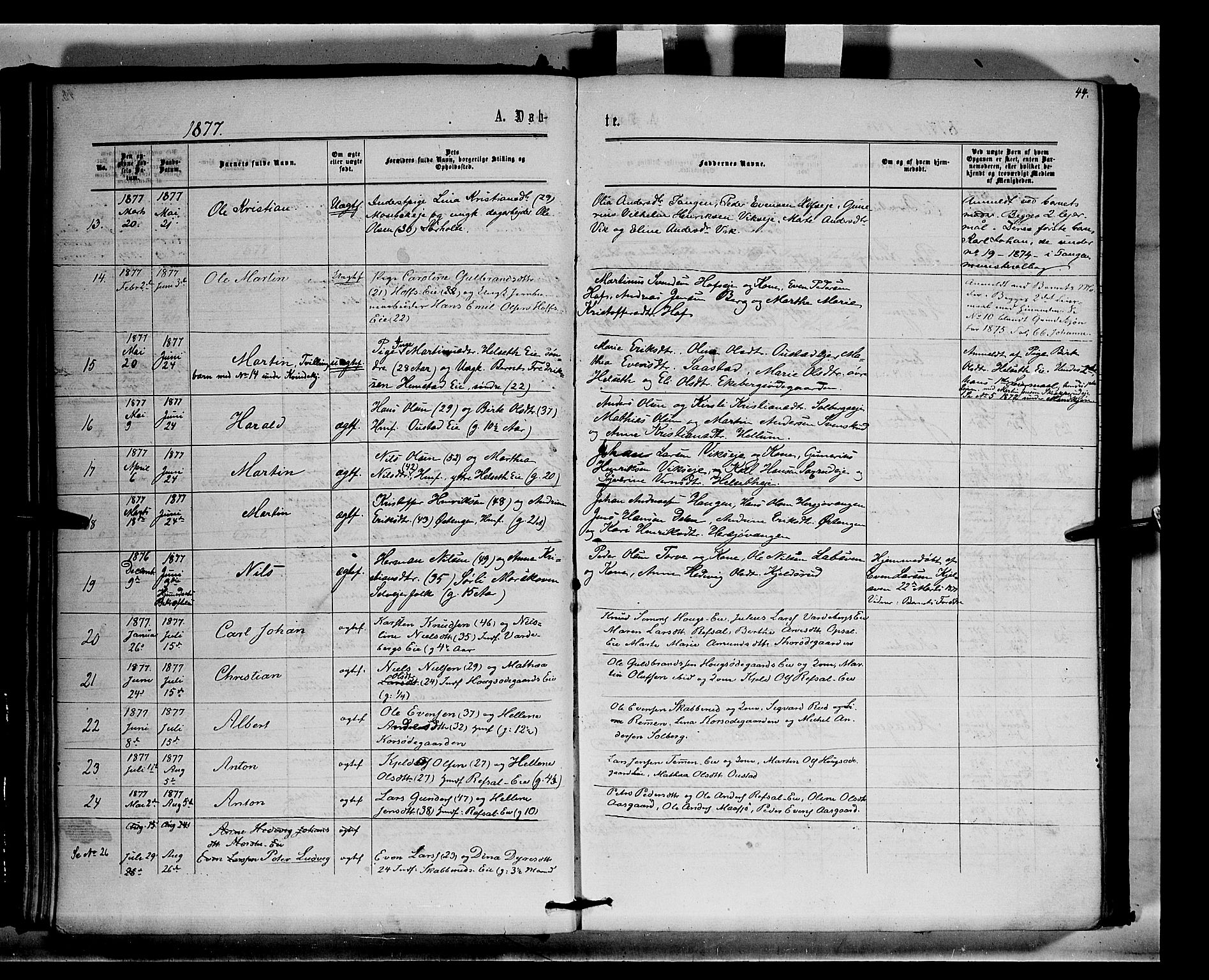 Stange prestekontor, SAH/PREST-002/K/L0014: Parish register (official) no. 14, 1862-1879, p. 44