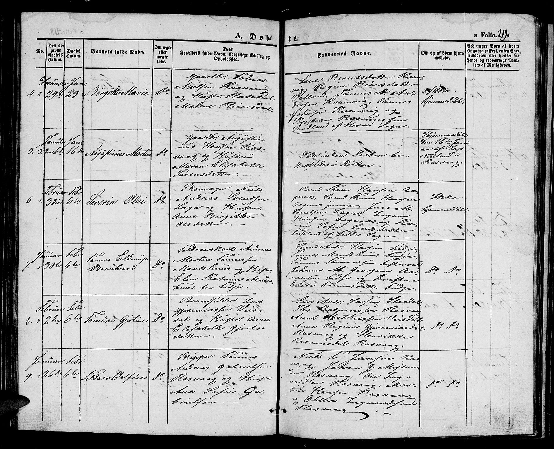 Flekkefjord sokneprestkontor, SAK/1111-0012/F/Fb/Fbb/L0002: Parish register (copy) no. B 2a, 1831-1866, p. 219