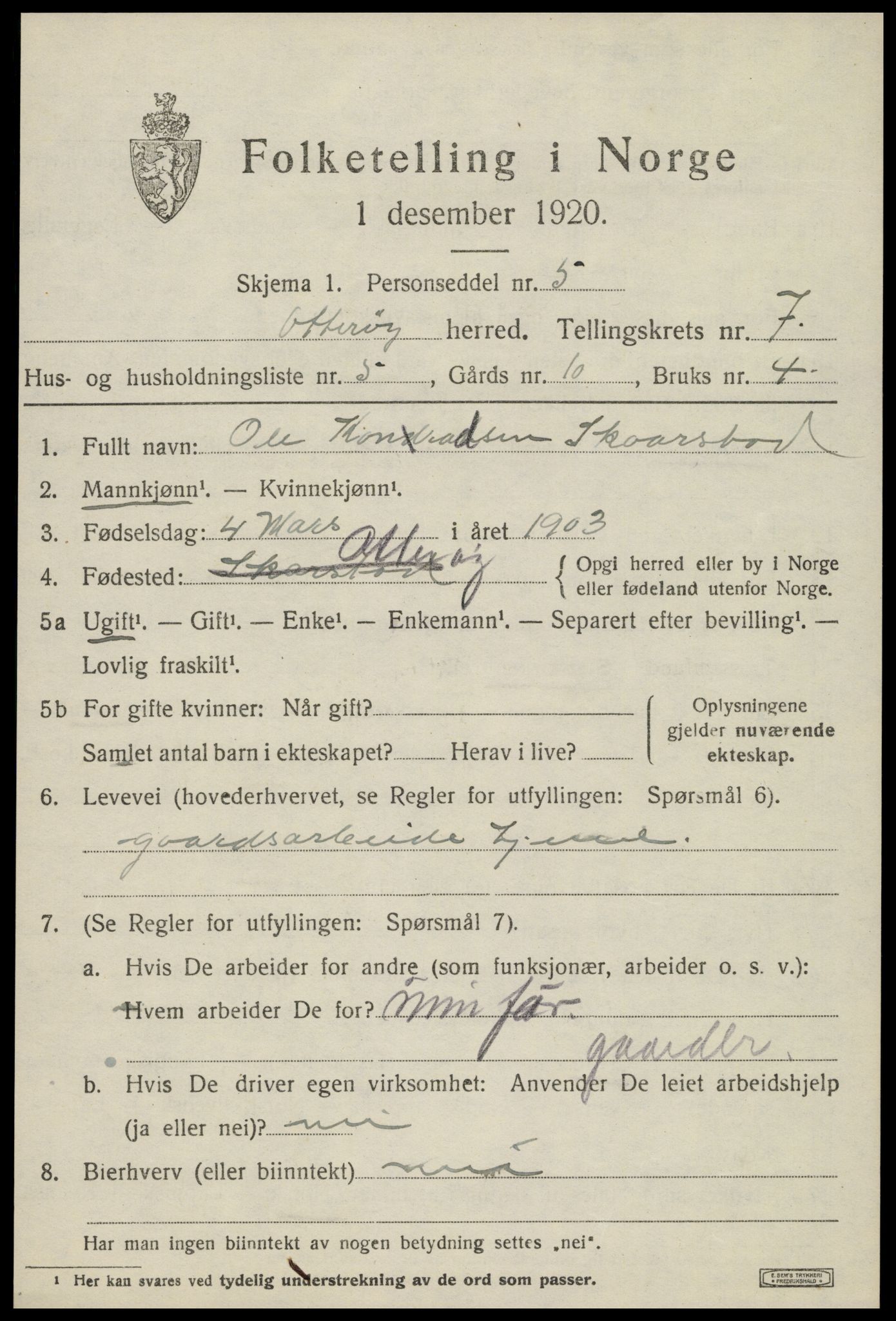 SAT, 1920 census for Otterøy, 1920, p. 2645
