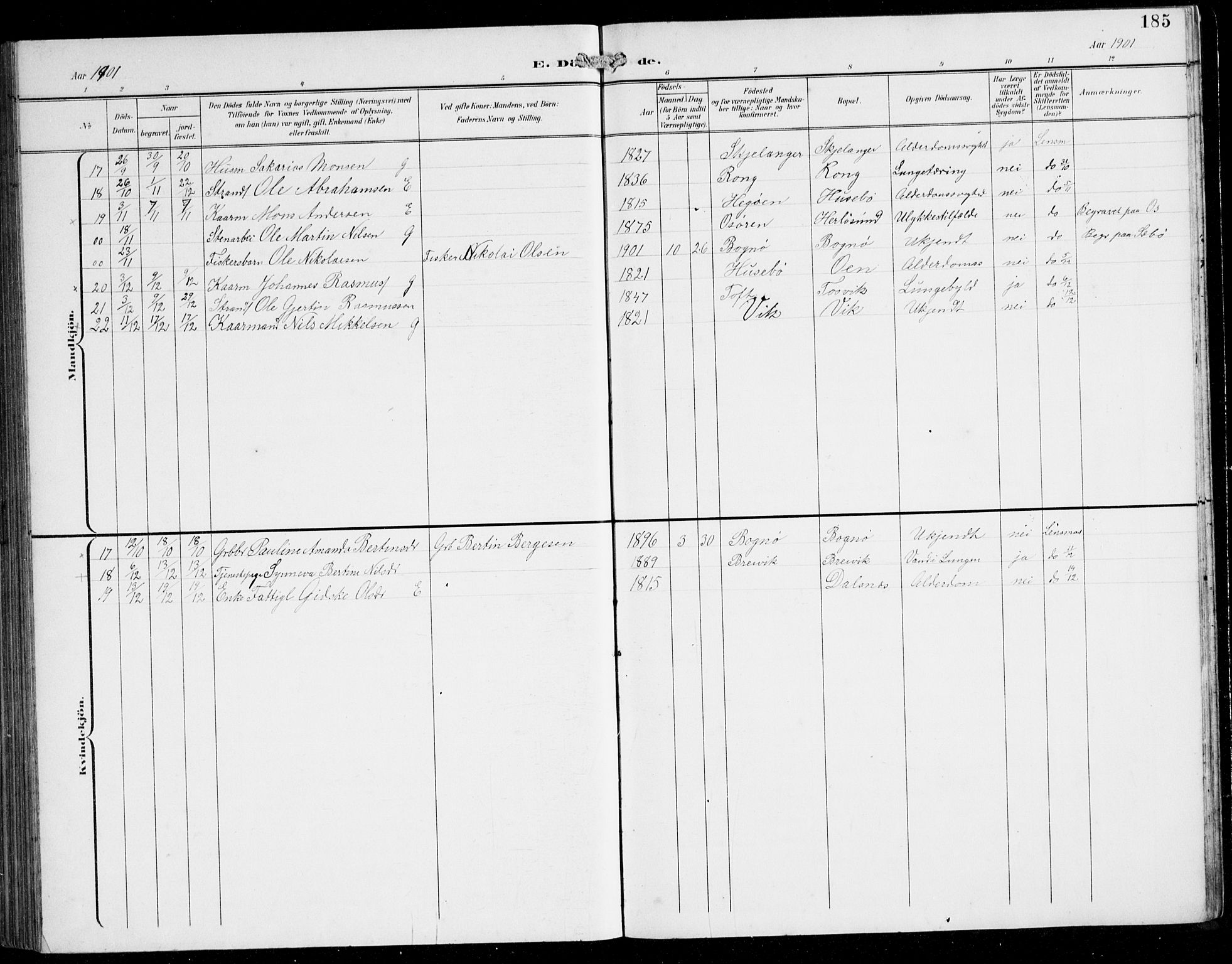 Herdla Sokneprestembete, SAB/A-75701/H/Hab: Parish register (copy) no. C 1, 1900-1913, p. 185